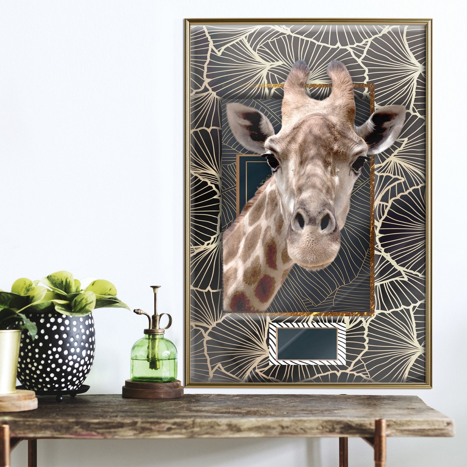 Affisch - Giraffe [Poster] 40x60 Guld ram, 40x60 cm