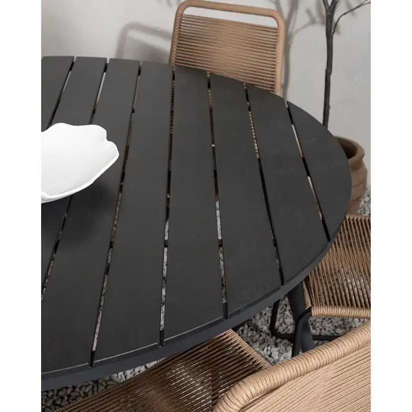 Break - Dining Table Round- Black / Black - Alu / Aintwood - Latte