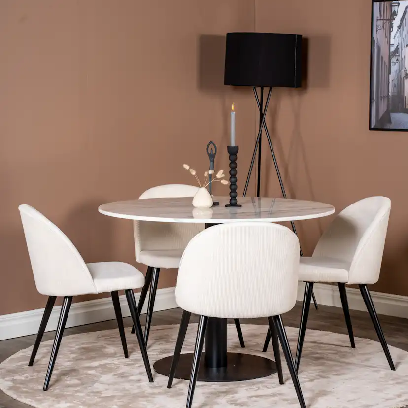 Estelle runt Matbord - Svart / Vit marmor - ø106*H75+Velvet Vit/Beige