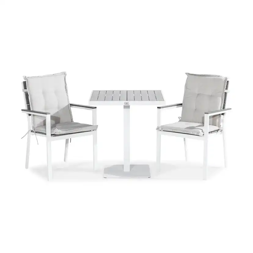 Cafégrupp Comfort Garden Tunis Caféset 70x70 + 2 Tunis Stapelstol m Dyna