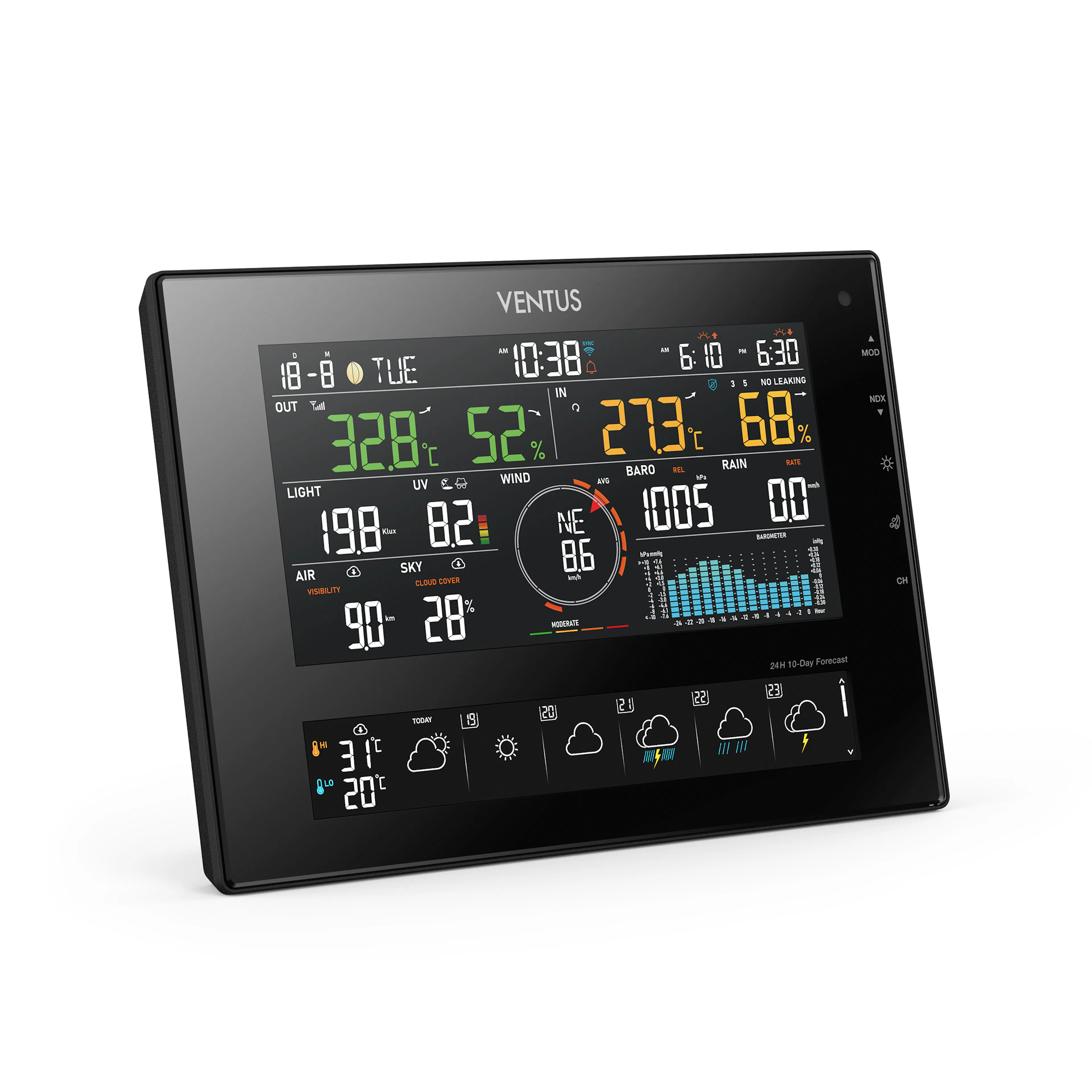 Väderstation Ventus Trådlös W850 Svart Termometer med Wifi & 10 Dagars Prognos