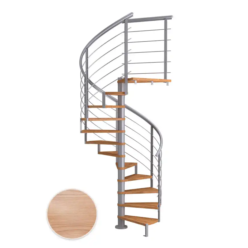MONTREAL ek multiplex pearl grey DESIGN 14T Ø140 Pearl Grey, D: 1400 mm, Golv till golv höjd: 3075-3525 mm, 14+1 steg