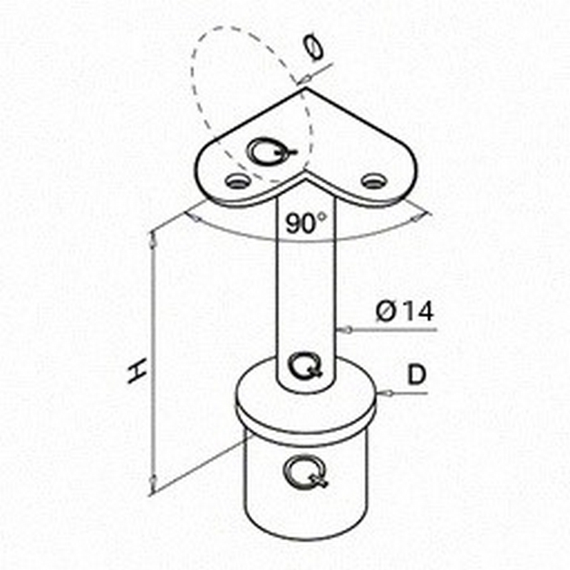 Toppfäste Herrljunga Ledstångsfabrik 0710 Utomhusbruk 90° Skålad