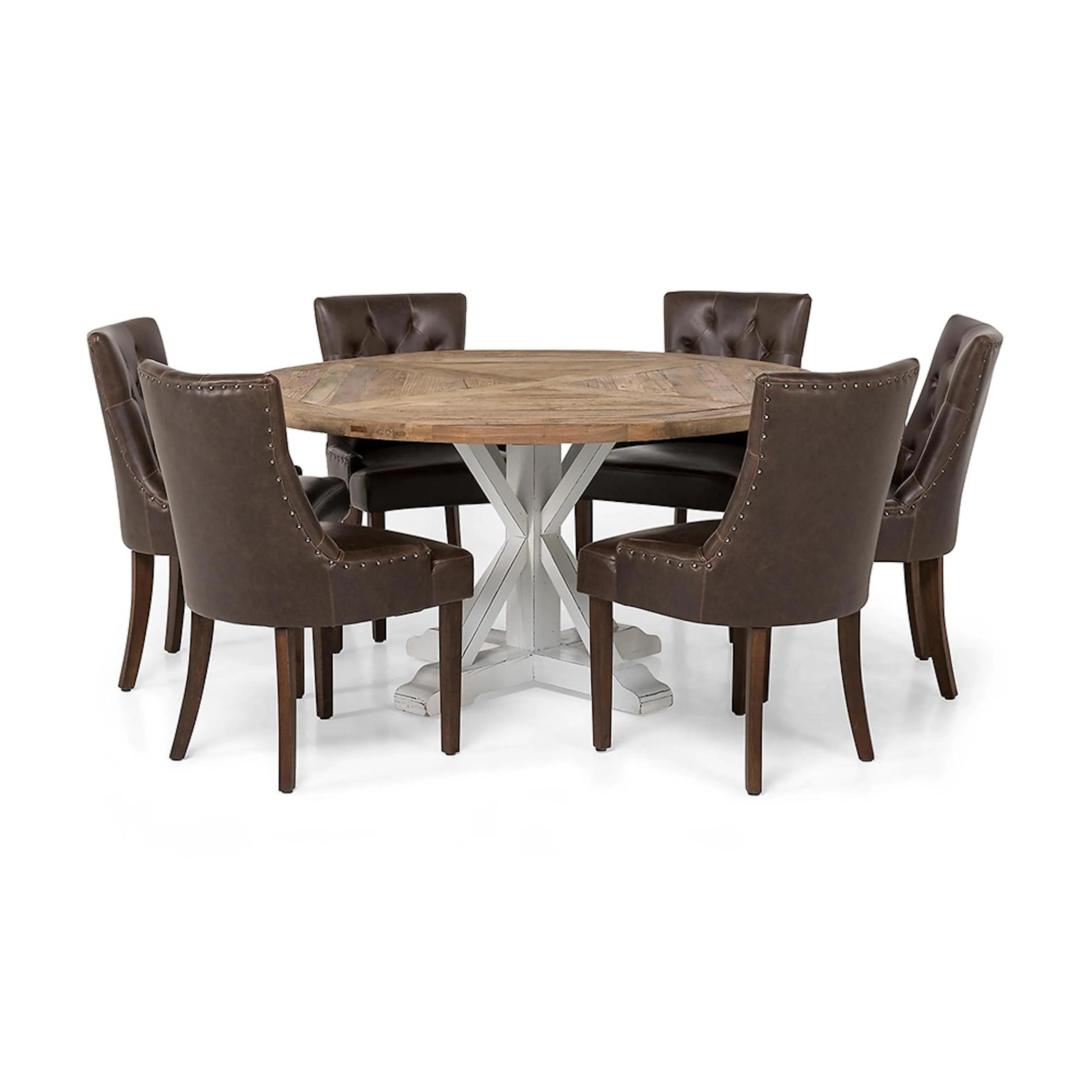 Matgrupp Manor House Lyon Runt Matbord Ø150 cm & 6 Tuva Stolar Trä/Brun Almträ