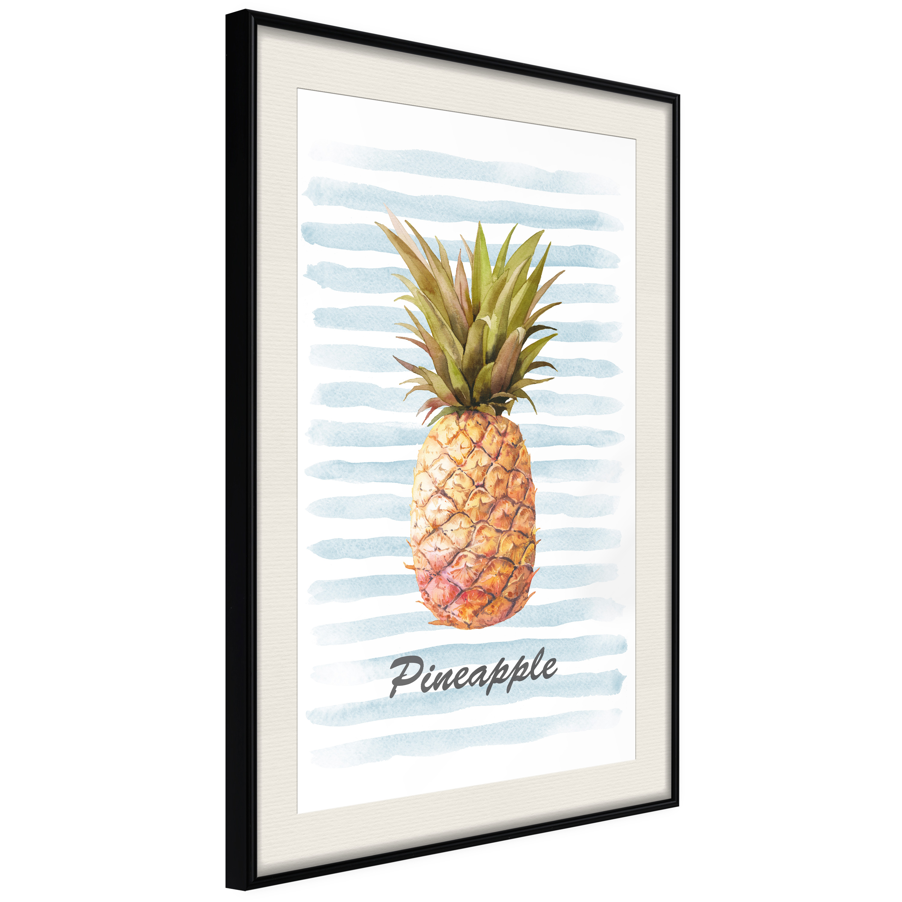 Affisch - Pineapple and Stripes [Poster] 30x45 Svart ram med passepartout, 30x45 cm
