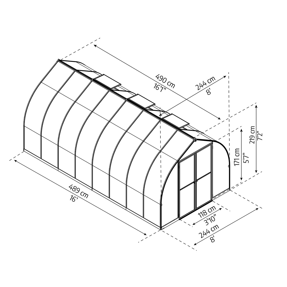 Växthus Canopia by Palram Bella Aluminiumram med UV-Skyddad Polykarbonat & Ventilationsfönster, 11,8 m²