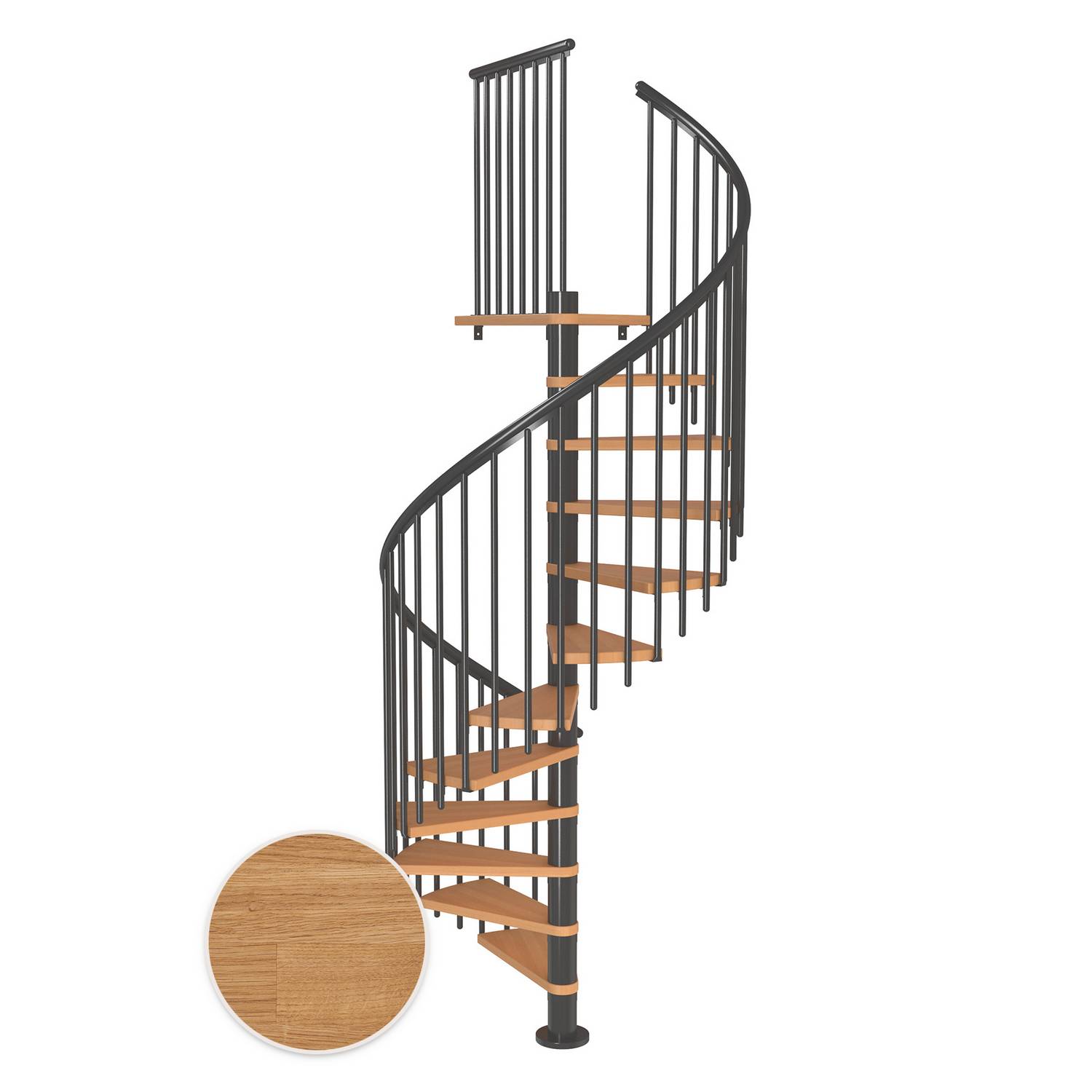 MONTREAL spiral ek oljad antracit CLASSIC4 13T Ø140 Antracit, D: 1400 mm, Golv till golv höjd: 2910-3330 mm, 13+1 steg