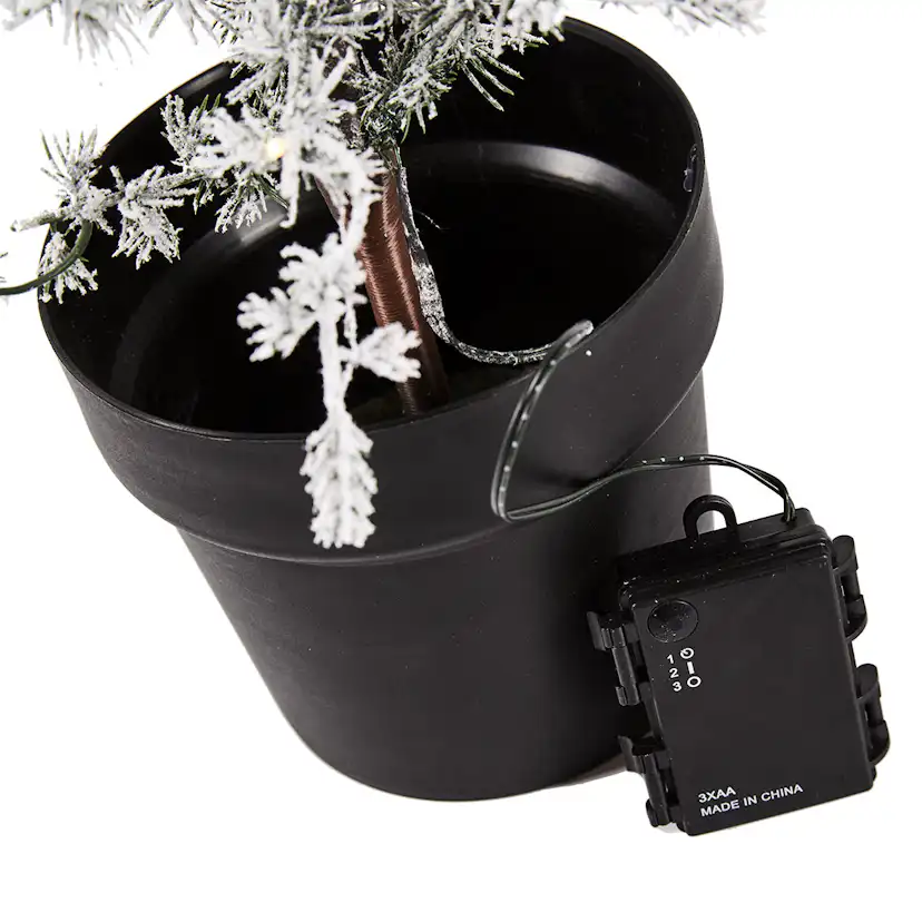 Plastgran Nordic Winter Konstgjort Lärkträd i Kruka med Snö och Ljus 120 cm