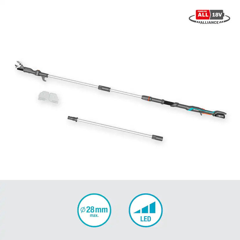 Teleskopisk Stångsax Gardena HighCut 360 Batteri P4A Komplett med Batteri och Laddare