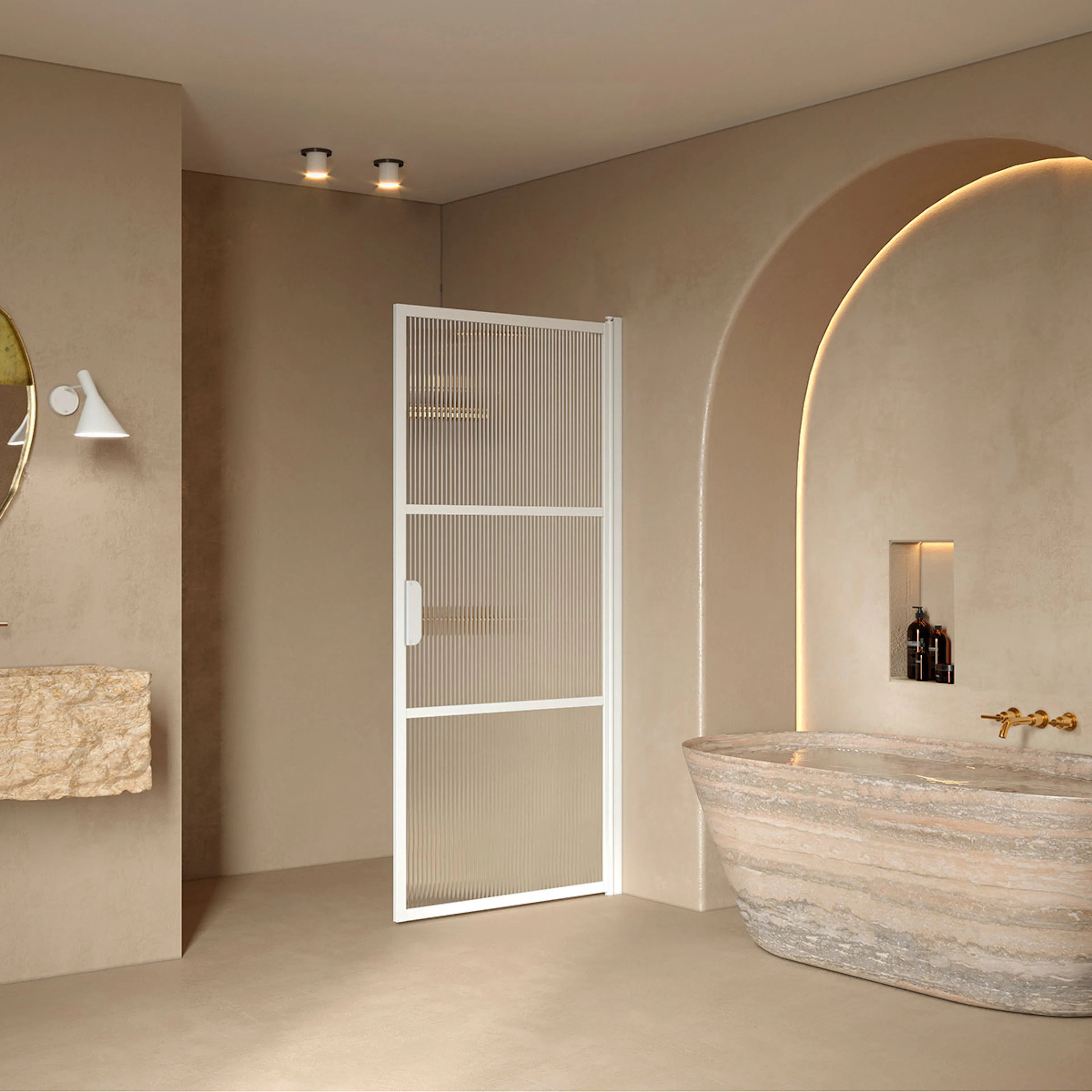 Bläk 735 Tokyo vändbar duschvägg vit/reed 695x1950 695X1950 mm, Reeded, Vita Profiler