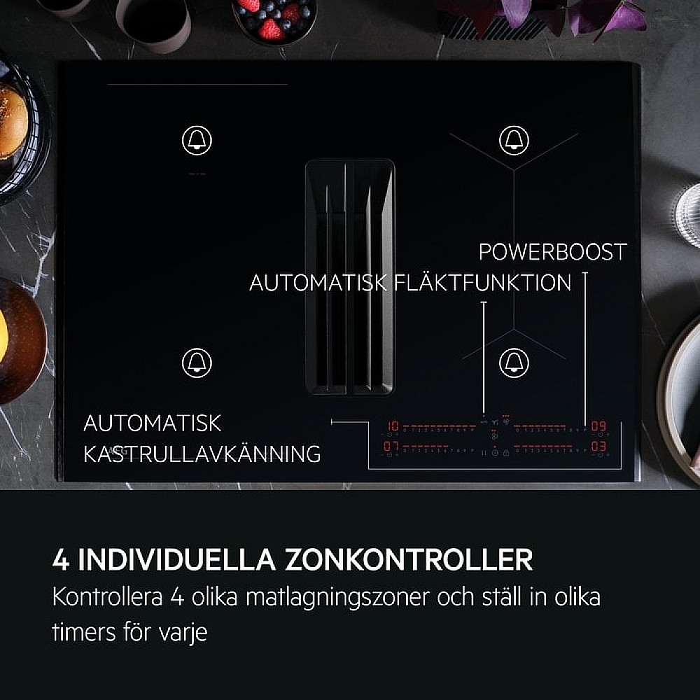 Induktionshäll AEG GCH74B01CB med Integrerad Fläkt Med Automatisk Styrning