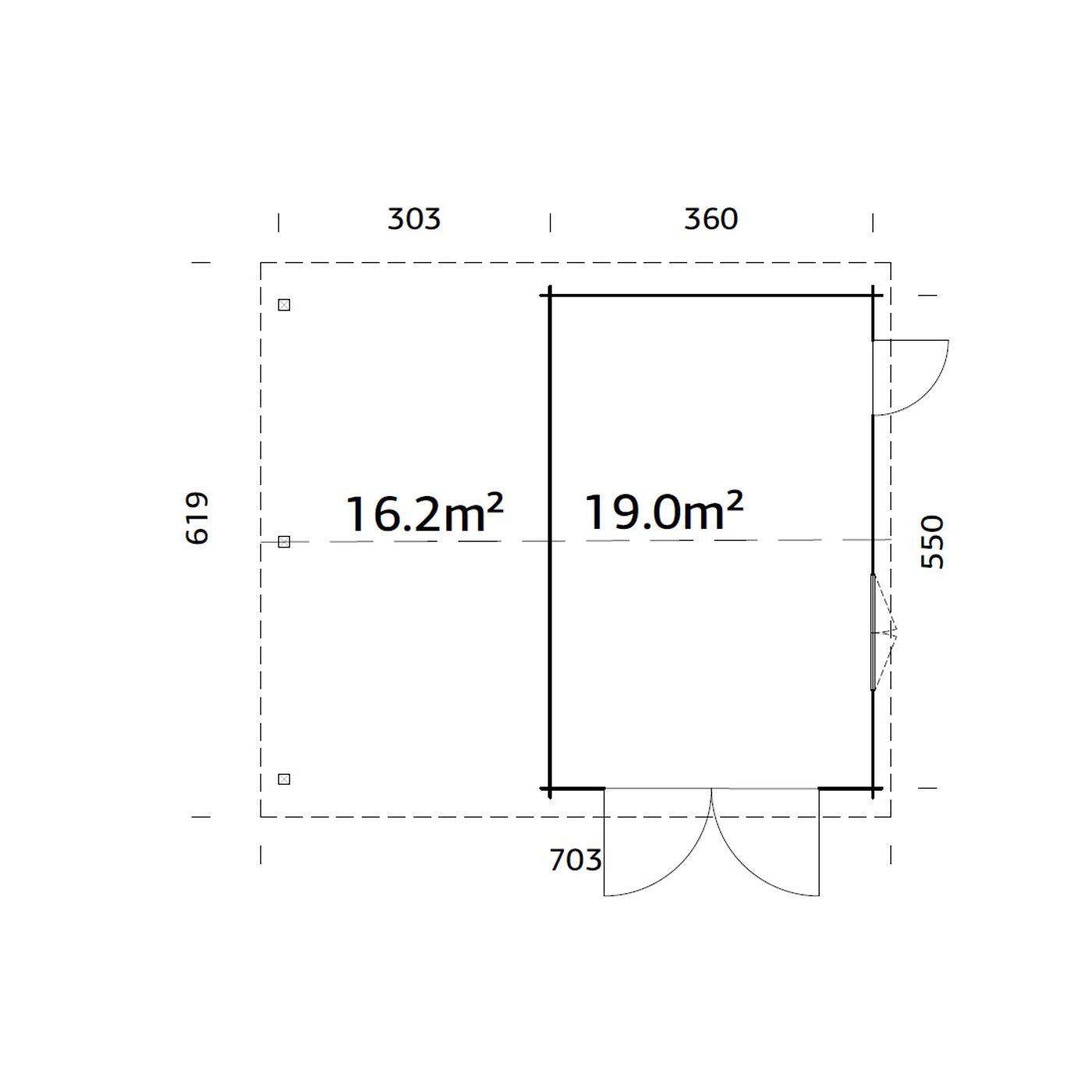 Roger 19,0+16,2 m2 with wooden gate WTDIP Impregnerad transparent