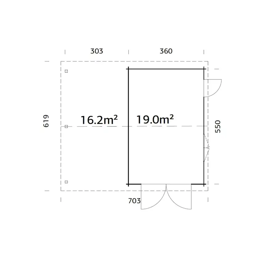 Roger 19,0+16,2 m2 with wooden gate WTDIP Impregnerad transparent