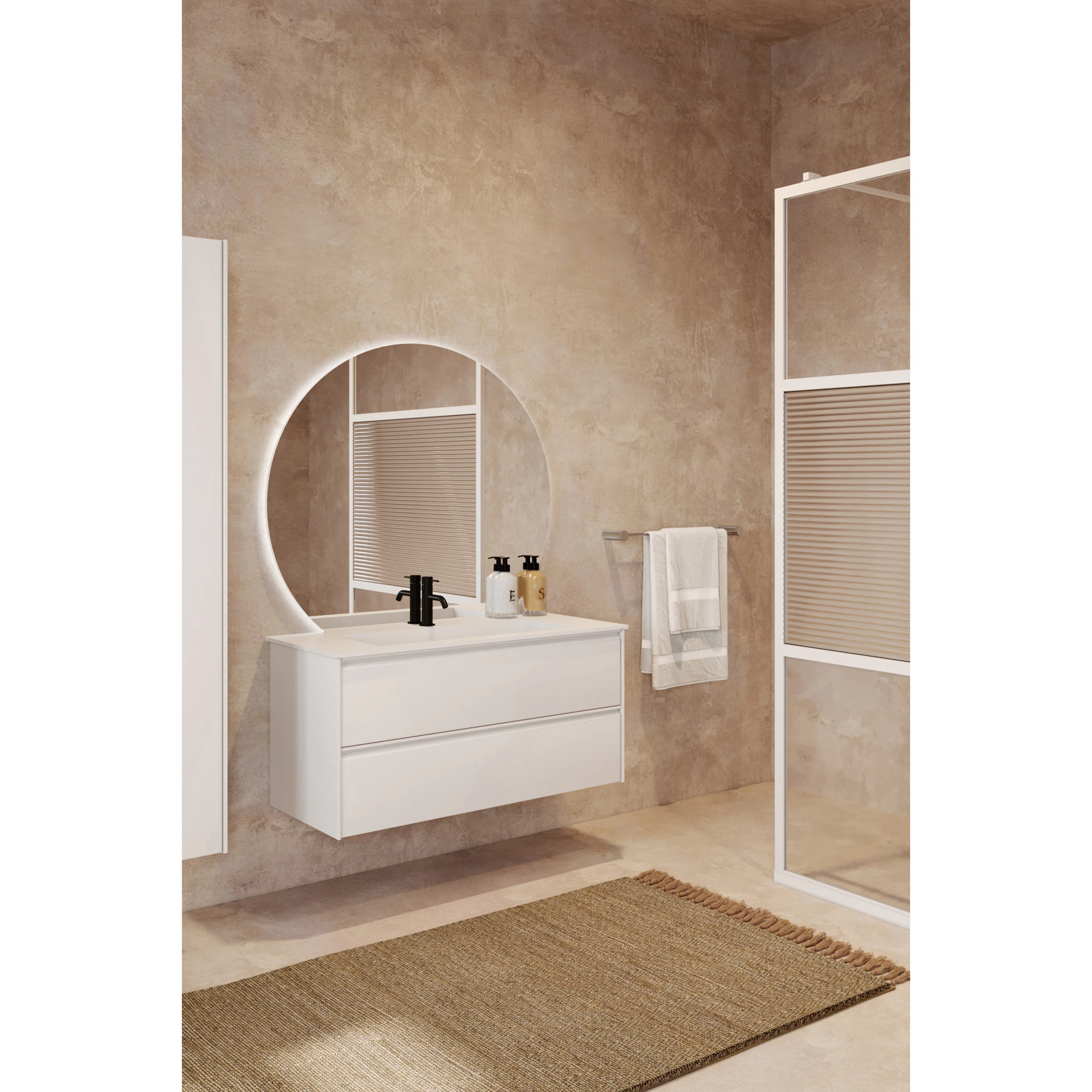 Tvättställsskåp Hietakari Luna L04 med Tvättställ i Corian,Matt Vit,, 810x510x460
