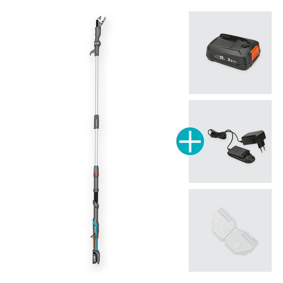 Teleskopisk Stångsax Gardena HighCut 250 Batteri P4A Komplett med Batteri och Laddare