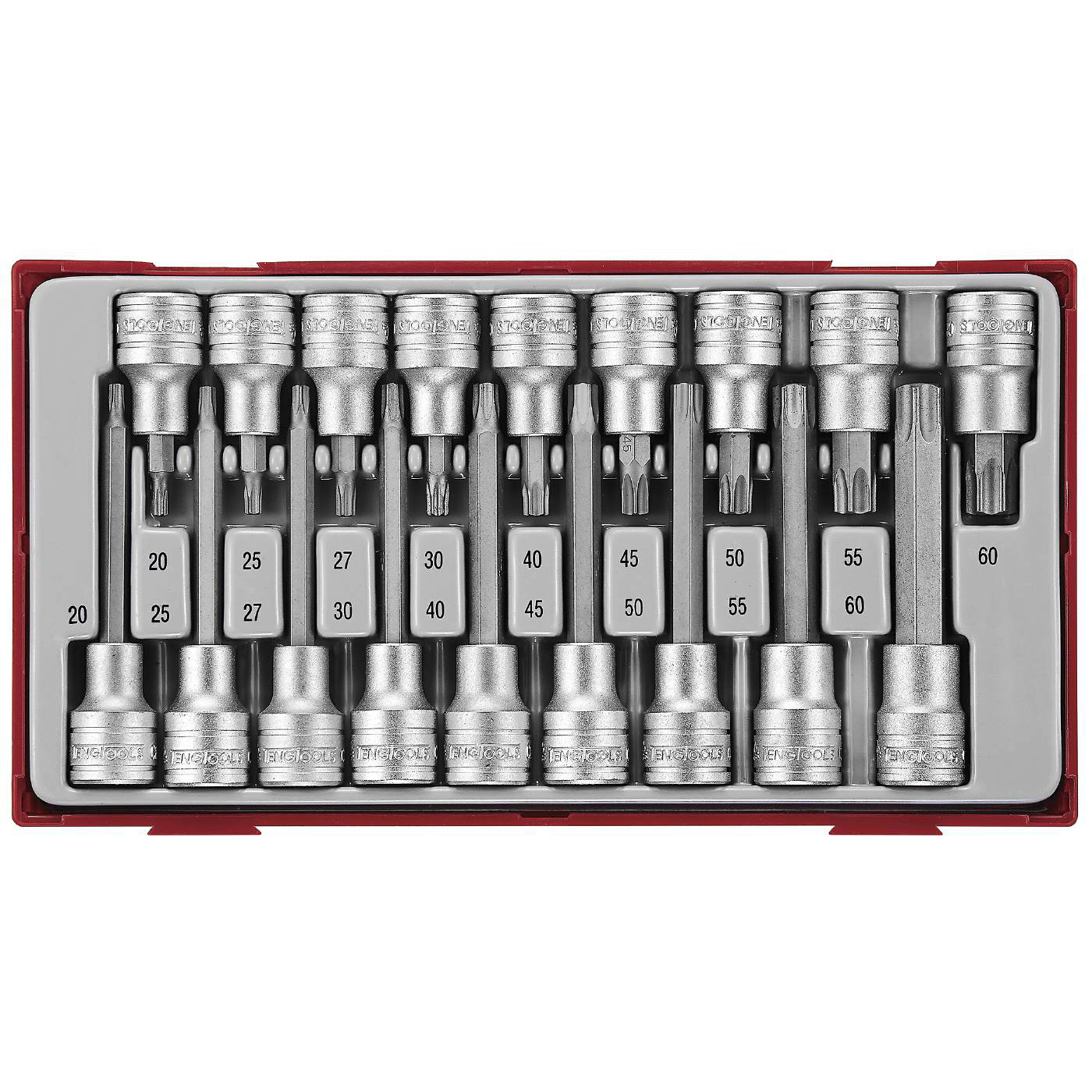 Hylsbitssats 18 delar för TX-spår, 1/2 tum fyrkantsfäste Teng Tools TTTX18