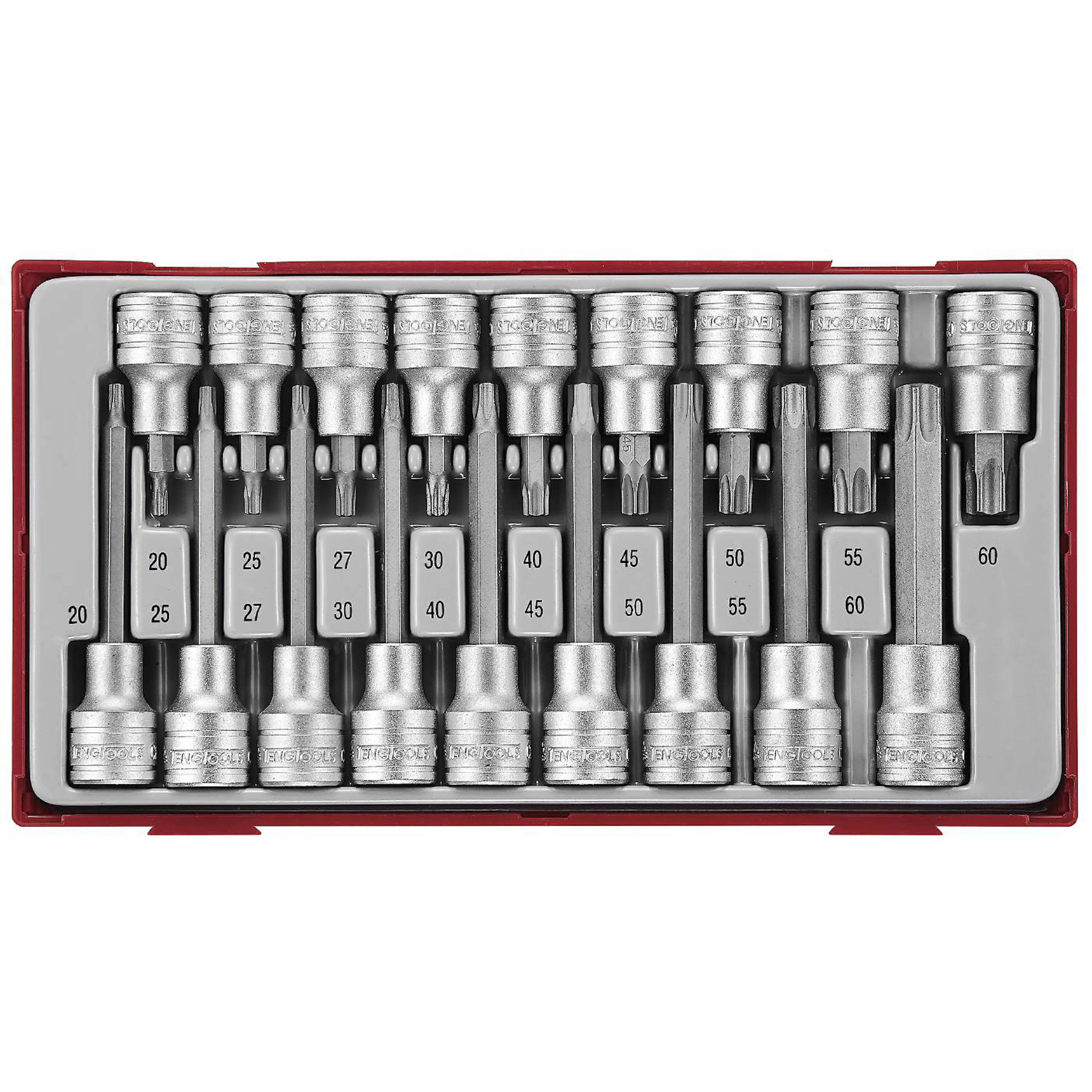Hylsbitssats 18 delar för TX-spår, 1/2 tum fyrkantsfäste Teng Tools TTTX18