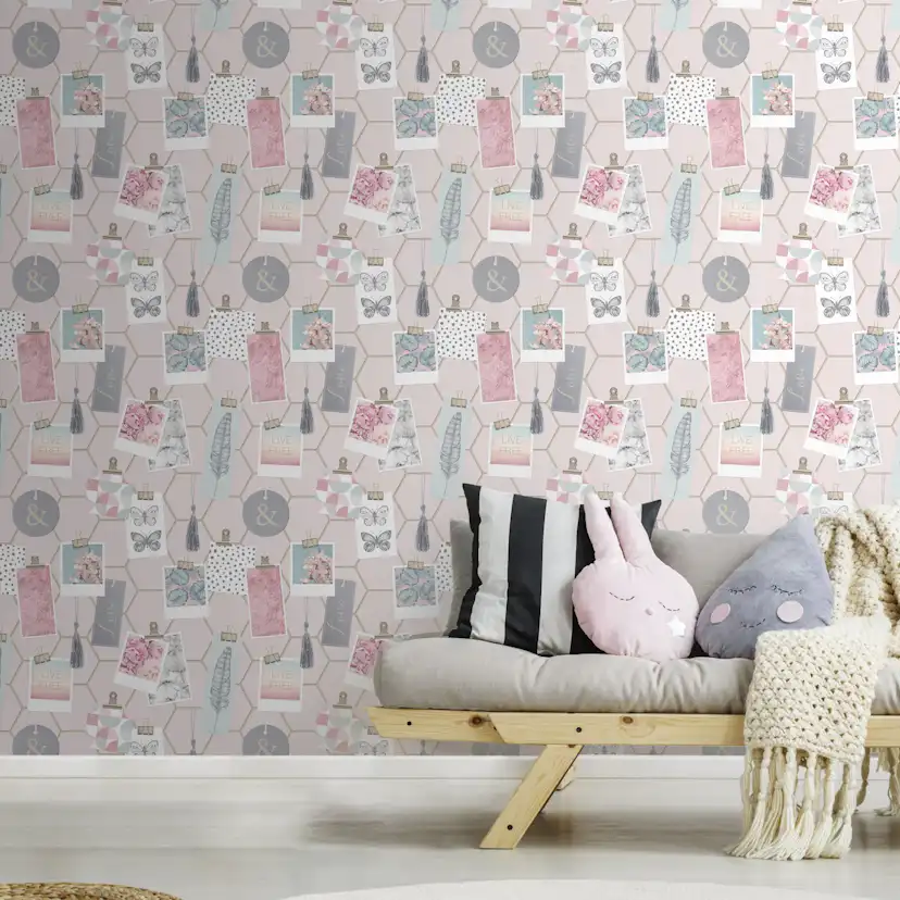Tapet Fresco Clip Frames Rosa