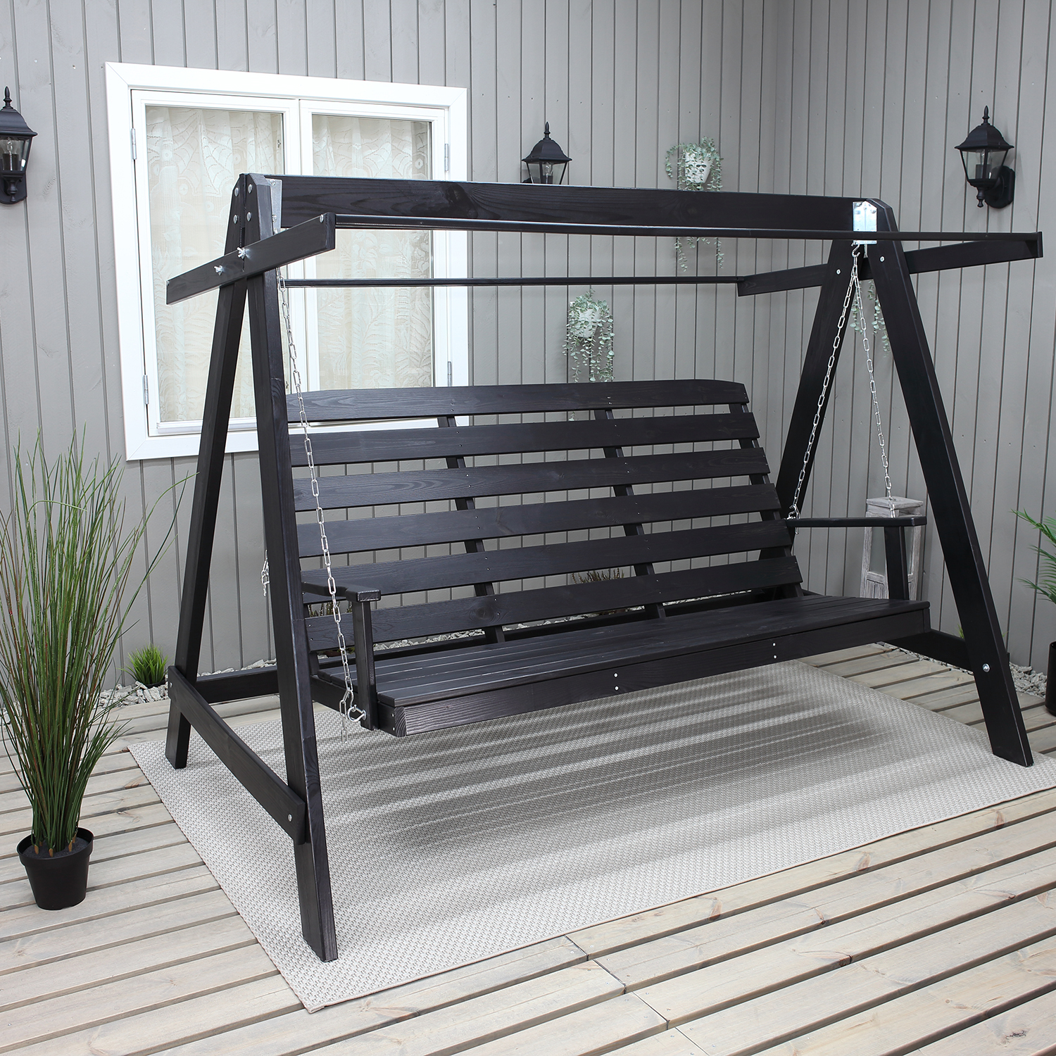 PELLE garden swing without roof, Svarte frame Grå