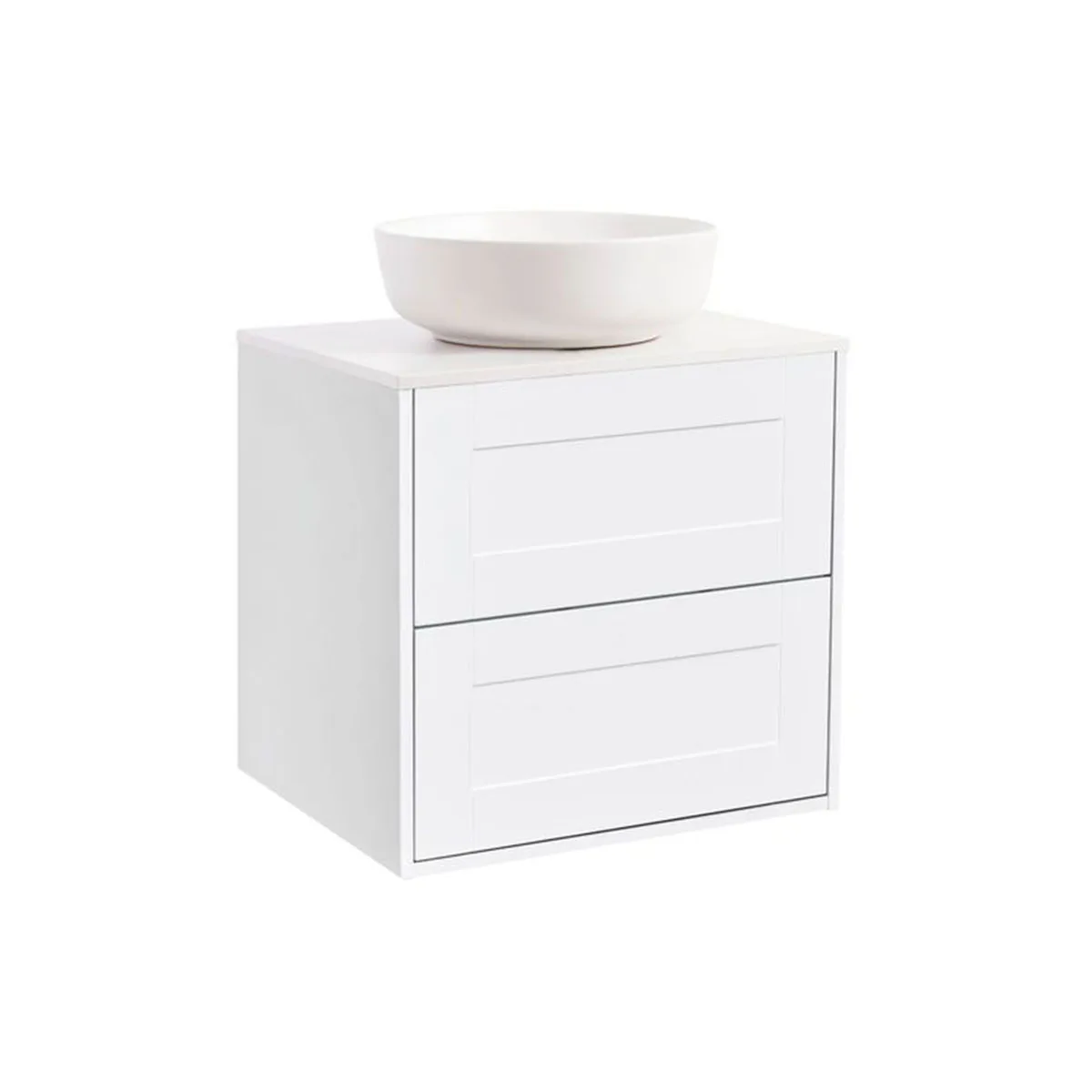 Gab 60Vitm Bs Vit+Ts Rundvit Färg Tvättställsskåpet: Matt Vit, Färg Bänkskiva: Vit, Färg Tvättställ: Vit - B: 606 mm, H: 687 mm, D: 470 mm