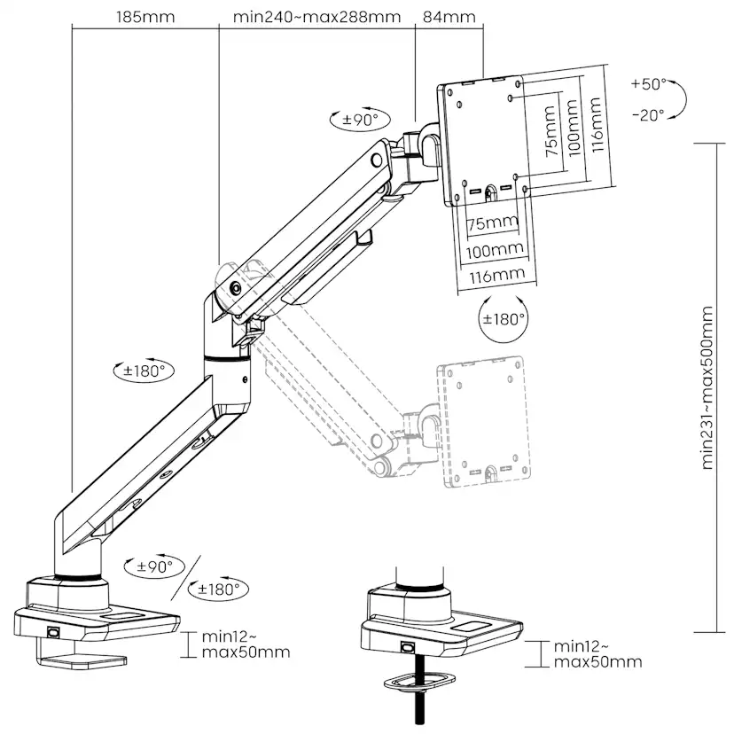 Monitorarm LogiLink 17-49 tum Gasfjäder Max 20kg