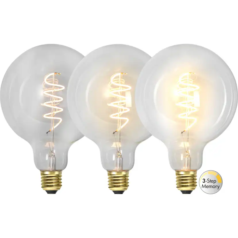 LED-lampa Star Trading E27 G125 Decoled Spiral Klar 3-step Memory Dimbar 4W