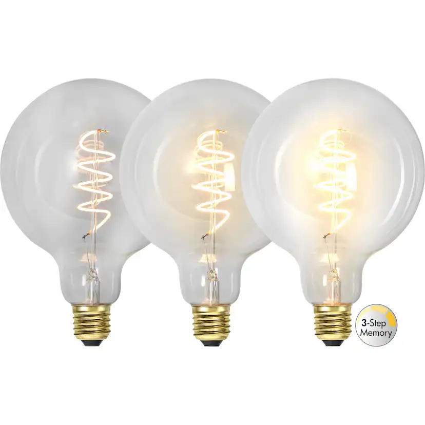 LED-lampa Star Trading E27 G125 Decoled Spiral Klar 3-step Memory Dimbar 4W