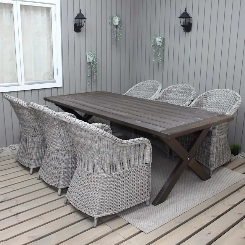 Matgrupp Utomhus Baltic Garden 220 cm bord och 6 Belize grå stolar