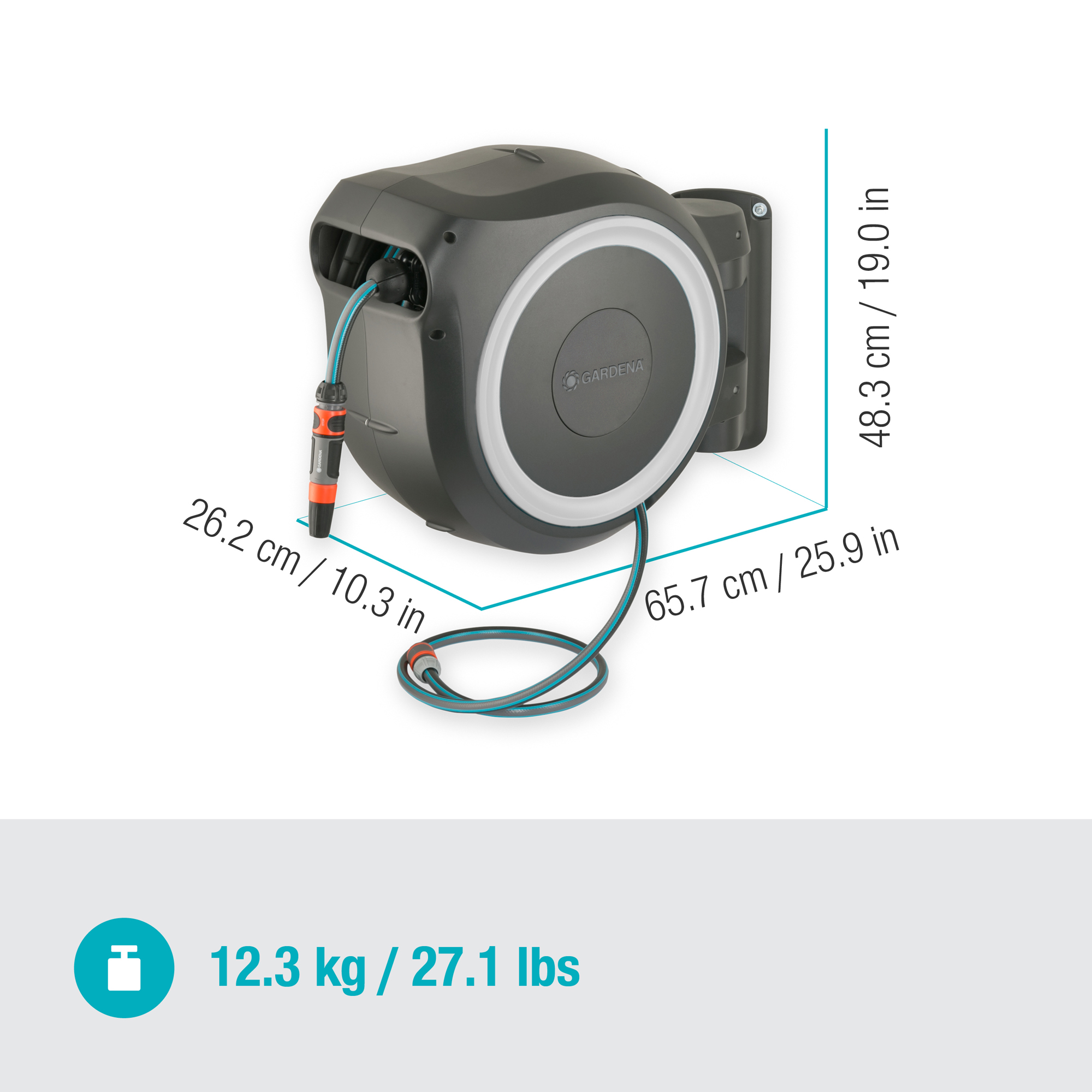 Väggslangbox Gardena RollUp L Vit 30m med Extra Munstycke - Perfekt för Vattenslang & Trädgårdsslang