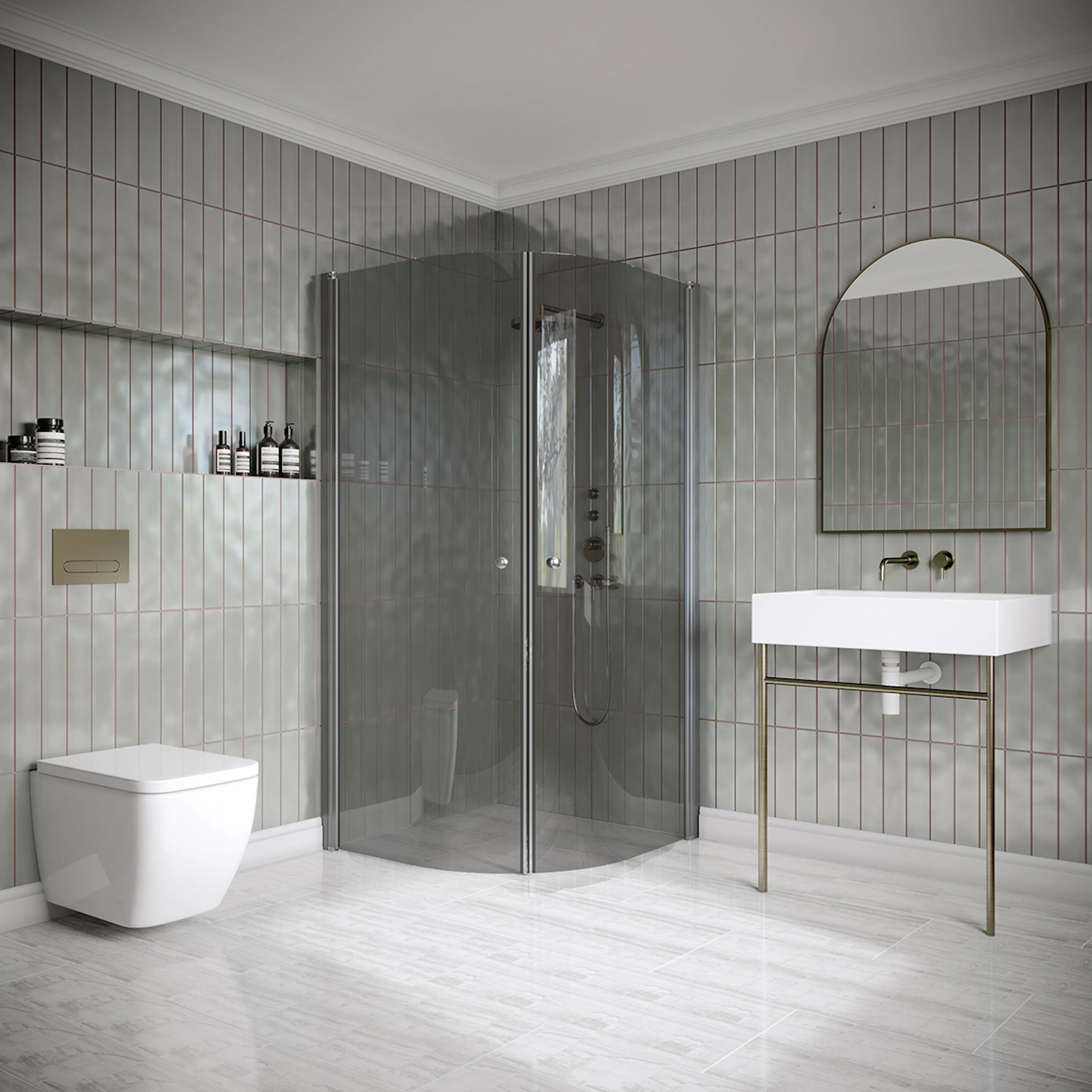 Hietakari Classic 155 900x900x1900 mm, Rökglas, Gråa profiler