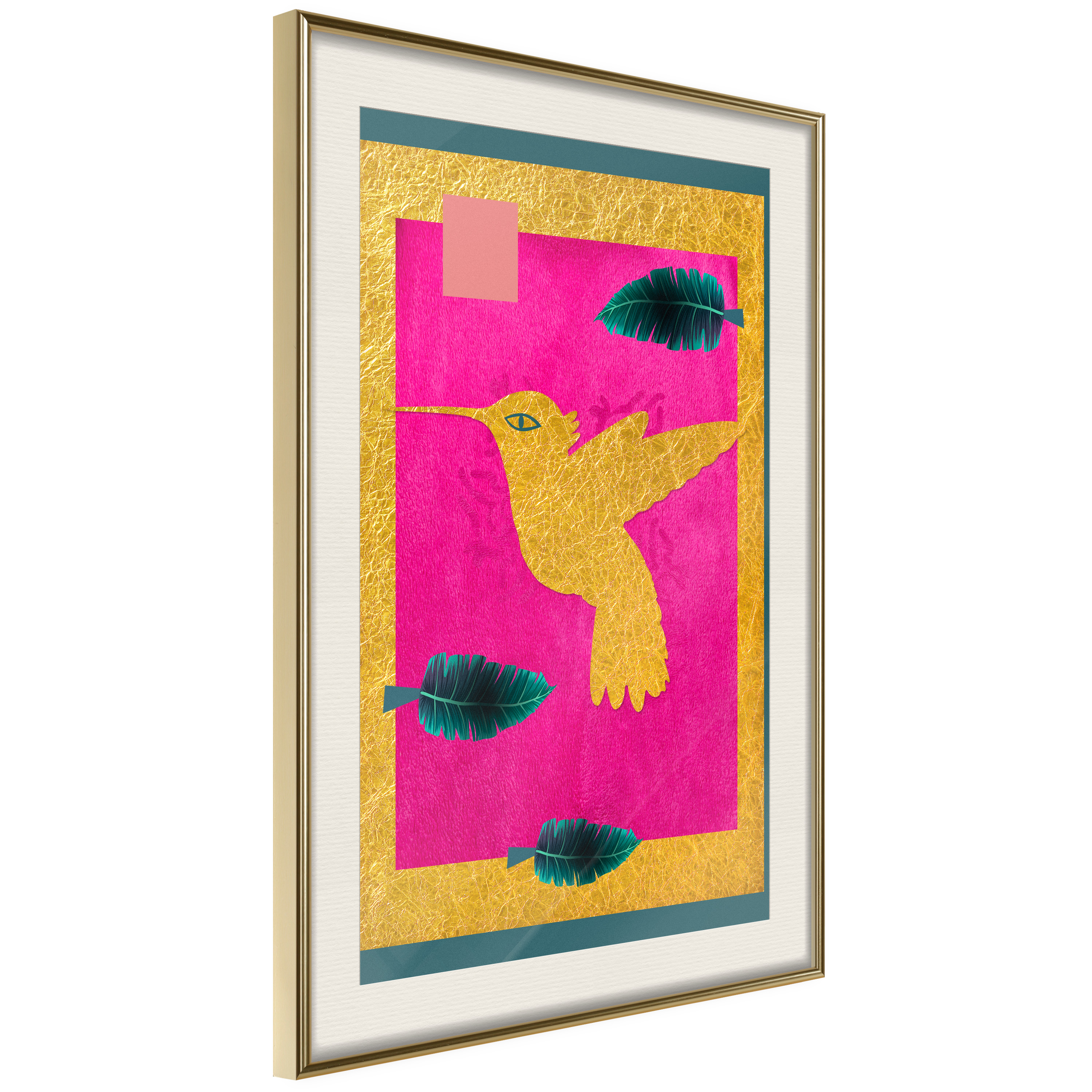 Affisch - Golden Hummingbird [Poster] 30x45 Guld ram med passepartout, 30x45 cm