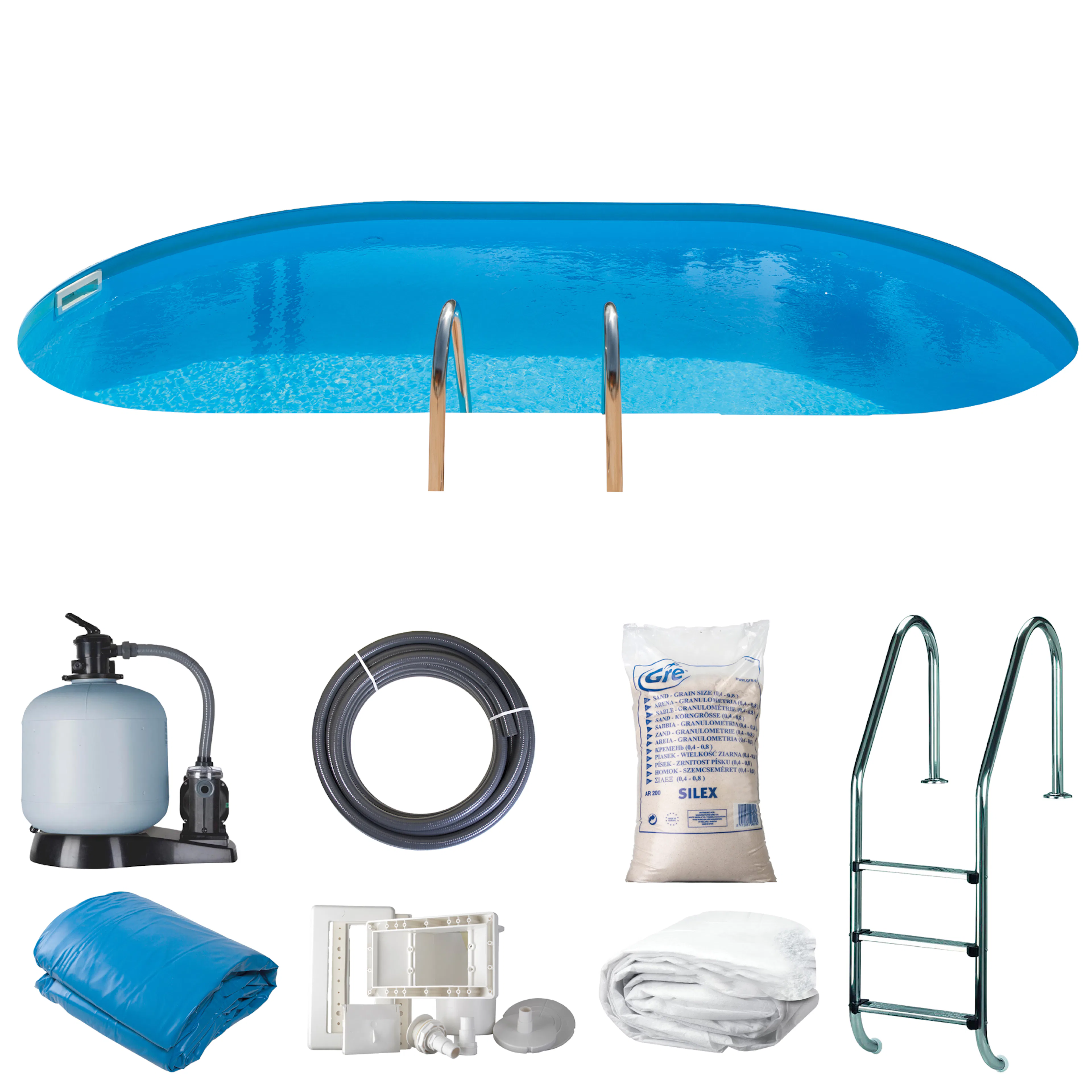 Inground Pool Oval 800 x 400 x 120 cm Mått: 8,0 x 4,0 m, Djup: 1,20 m