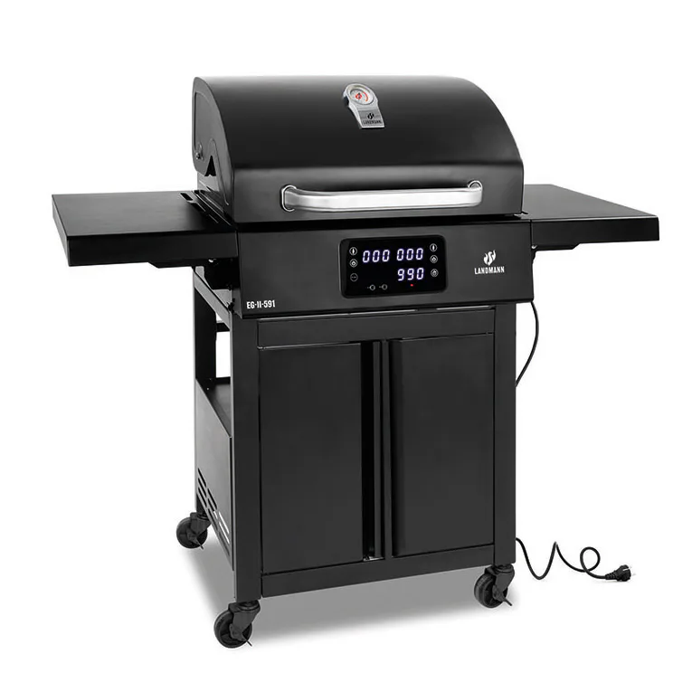 Elgrill Landmann 1192 Black 2023 med Gjutjärnsgaller med Inbyggd Termometer & Sidobord