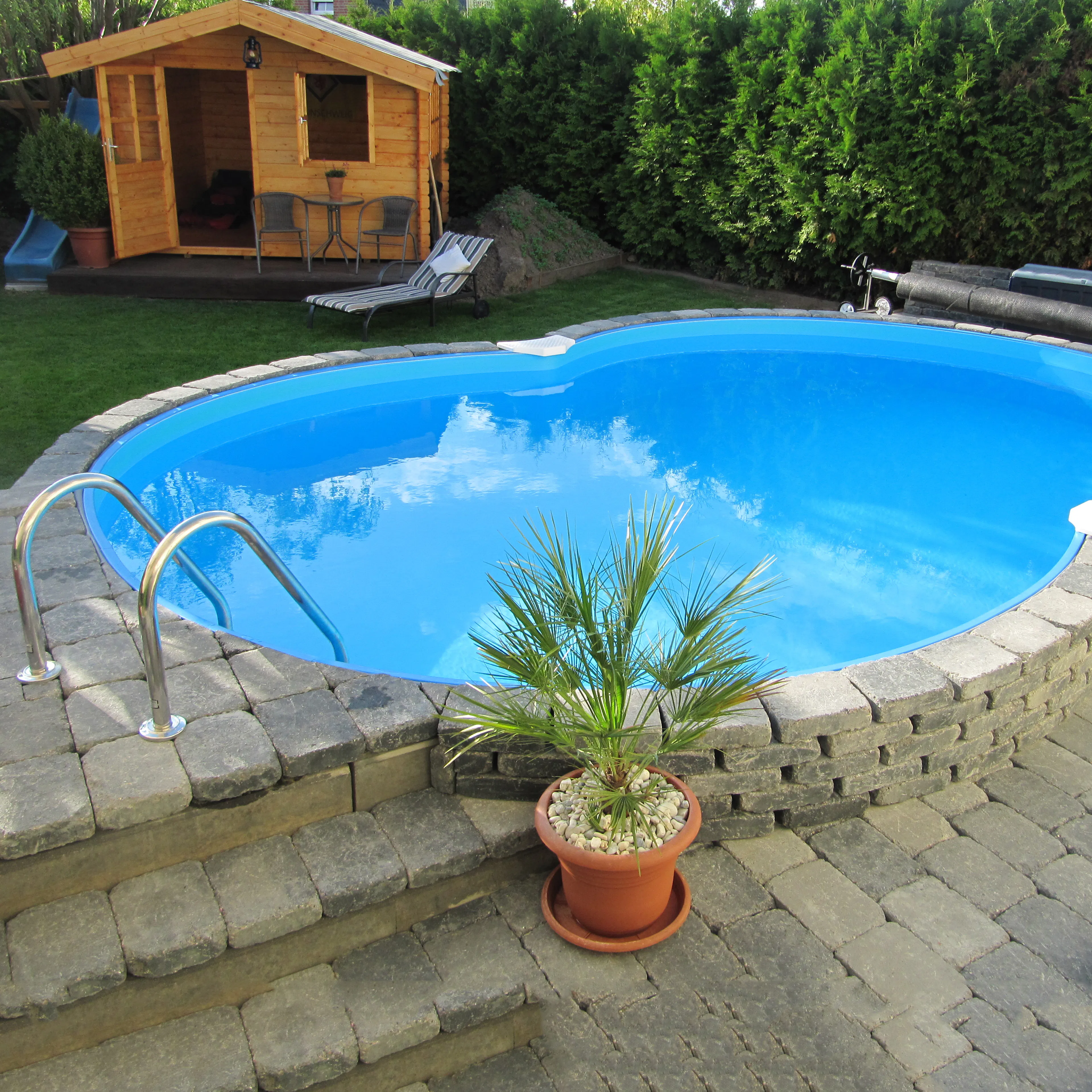 Stålväggspool Premium, åttaform, 6,25x3,6x1,5m, inbyggd, L:C Carrara