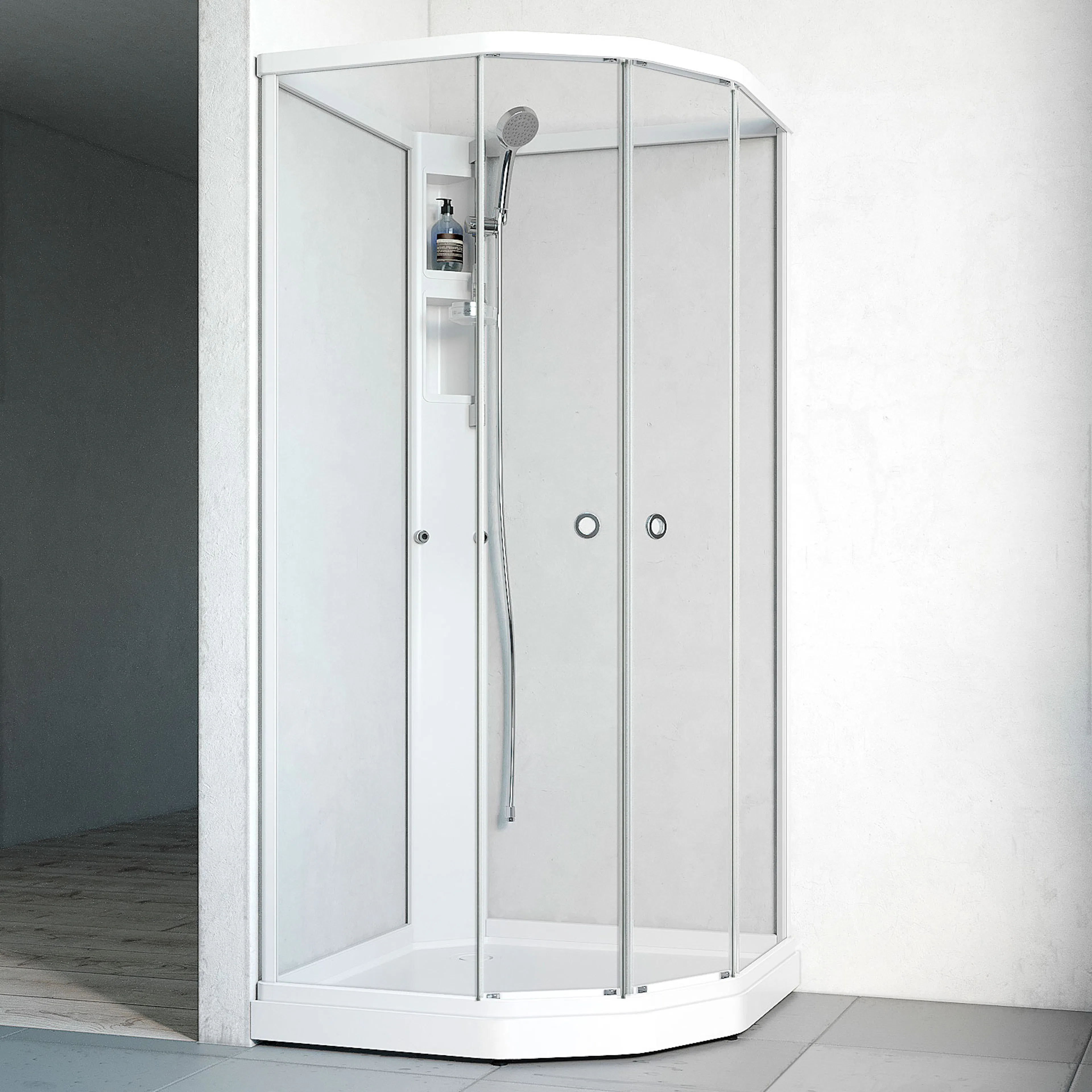 Flow kab Semi UtpBl 9x7 V KL 910x710x1990 mm, Vit Profil, Klarglas