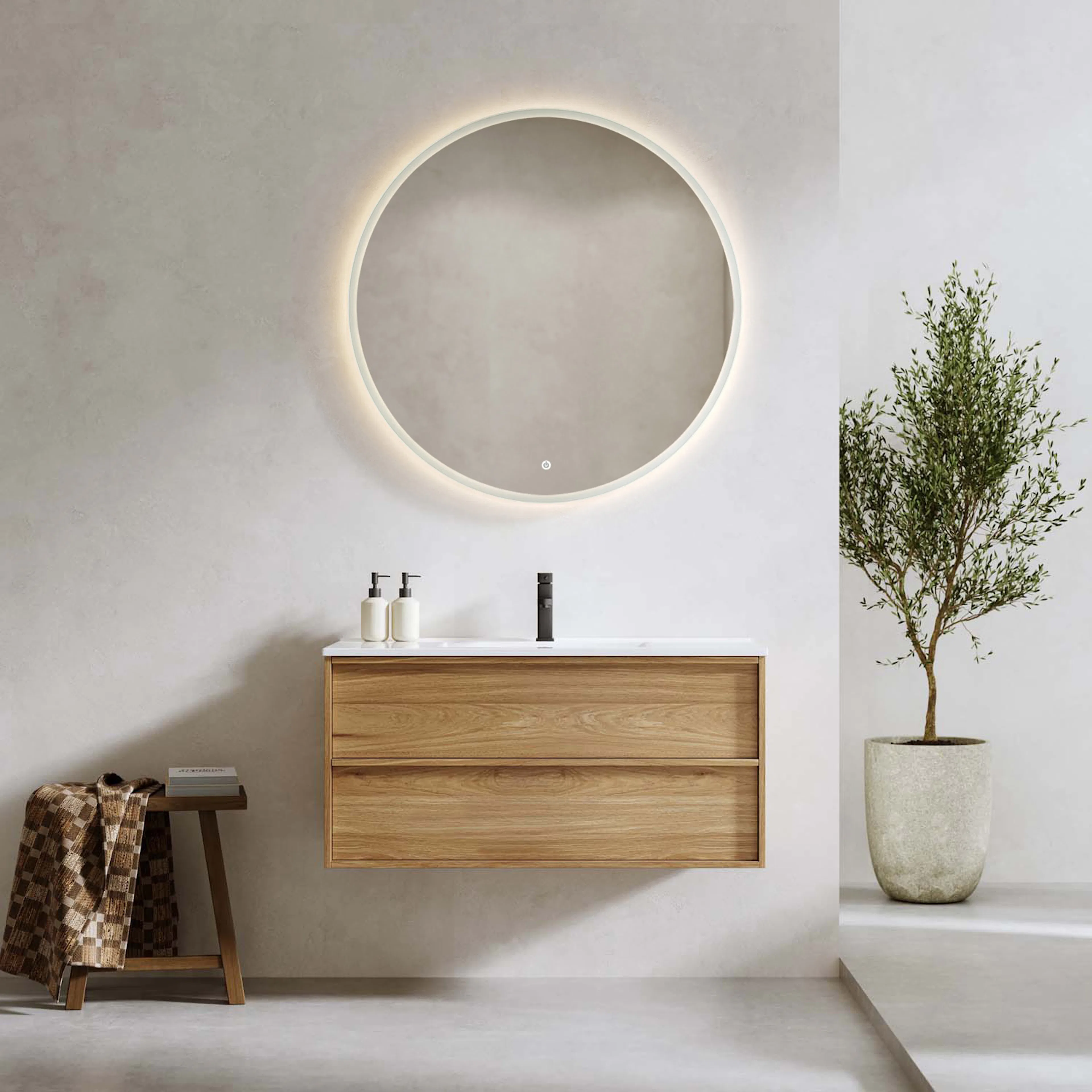 MÖBELPAKET TVÄTTSTÄLLSSKÅP CHARM EK MED TVÄTTSTÄLL OCH SPEGEL SKINA 100 Ek, Bredd: 1010 mm, Djup: 465 mm