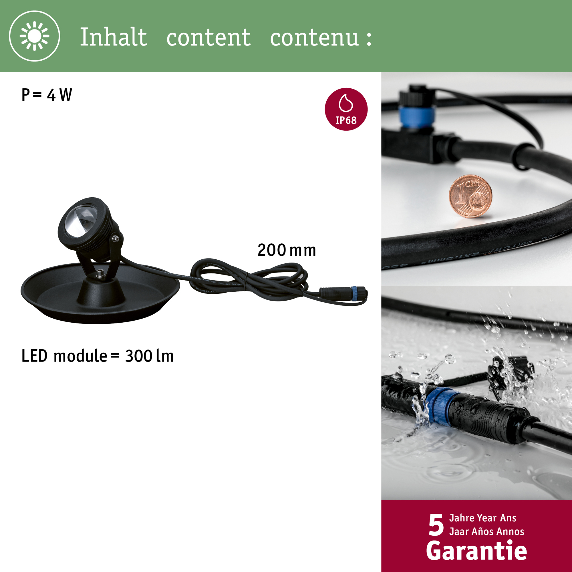 Spotlight Undervatten Paulmann Pond Plug & Shine LED Strålkastare IP68 4W 24V