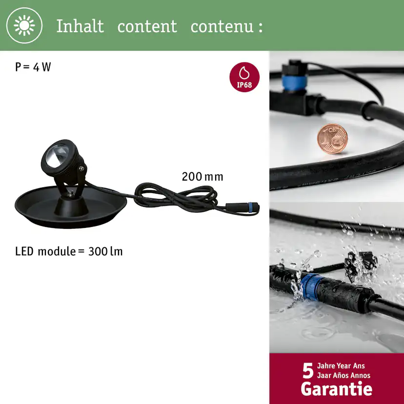 Spotlight Undervatten Paulmann Pond Plug & Shine LED Strålkastare IP68 4W 24V
