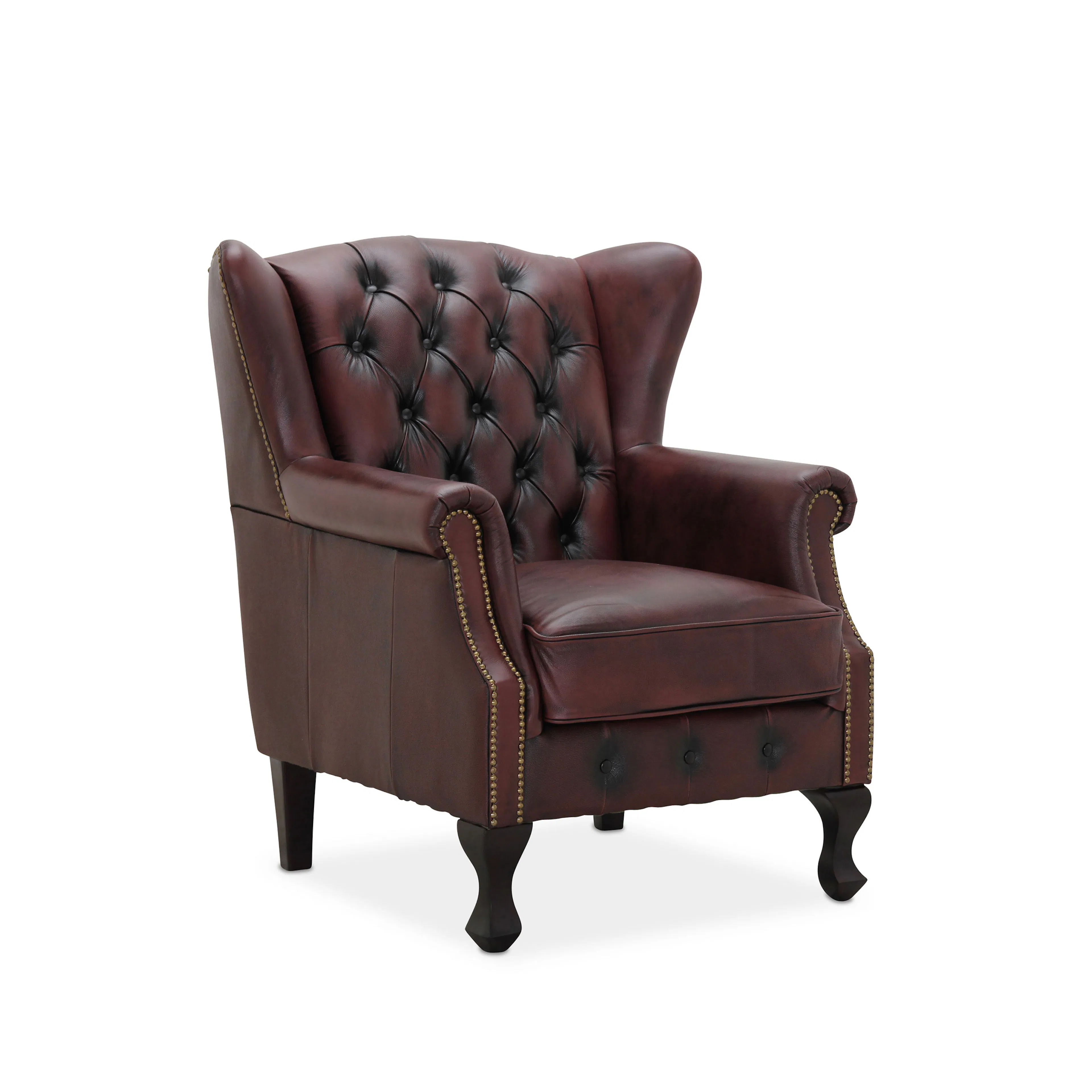 Aberdeen Wingchair läder Wo/split Burgundy Burgundy