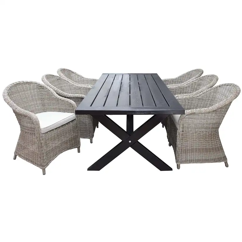 Matgrupp Utomhus Baltic Garden 220 cm bord & 6 Belize naturfärgade stolar