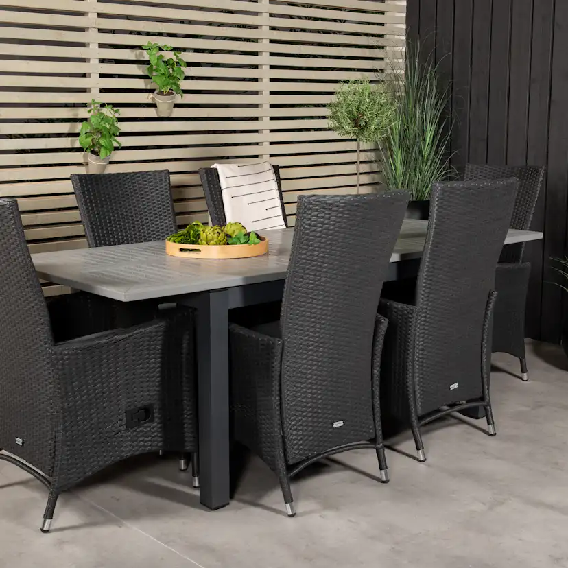 Albany Dining Table 160/240*100 - Svart Alu / Grey Aintwood+ Svart/Grå