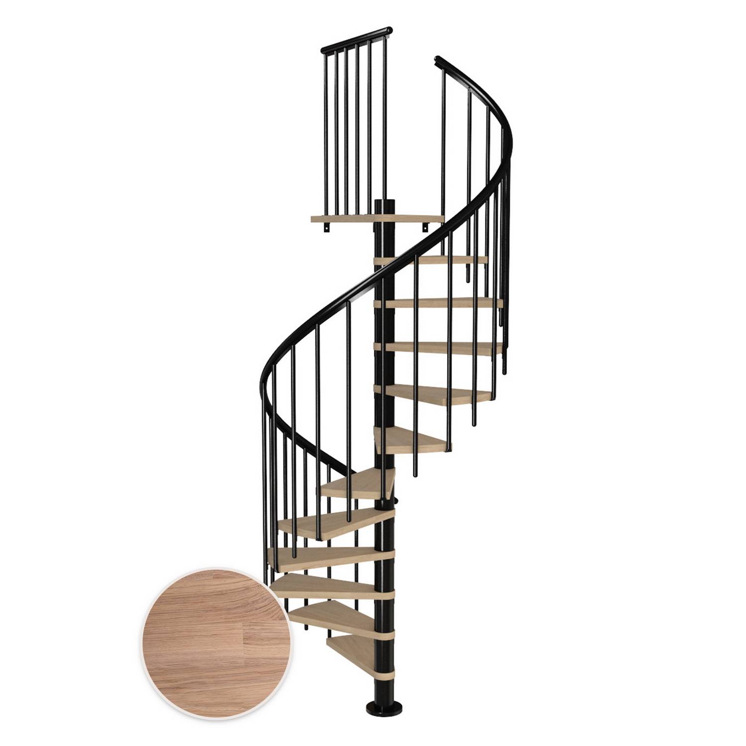 MONTREAL spiral ek vit oljad svart CLASSIC3 14T Ø140 Svart, D: 1400 mm, Golv till golv höjd: 3120-3570 mm, 14+1 steg