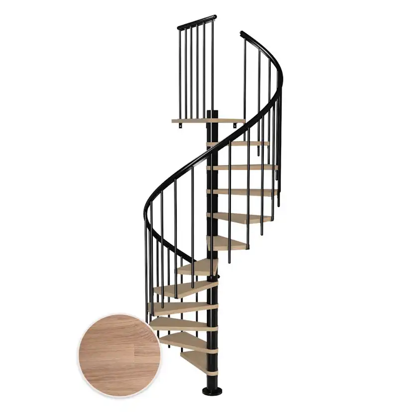 MONTREAL spiral ek vit oljad svart CLASSIC3 14T Ø140 Svart, D: 1400 mm, Golv till golv höjd: 3120-3570 mm, 14+1 steg