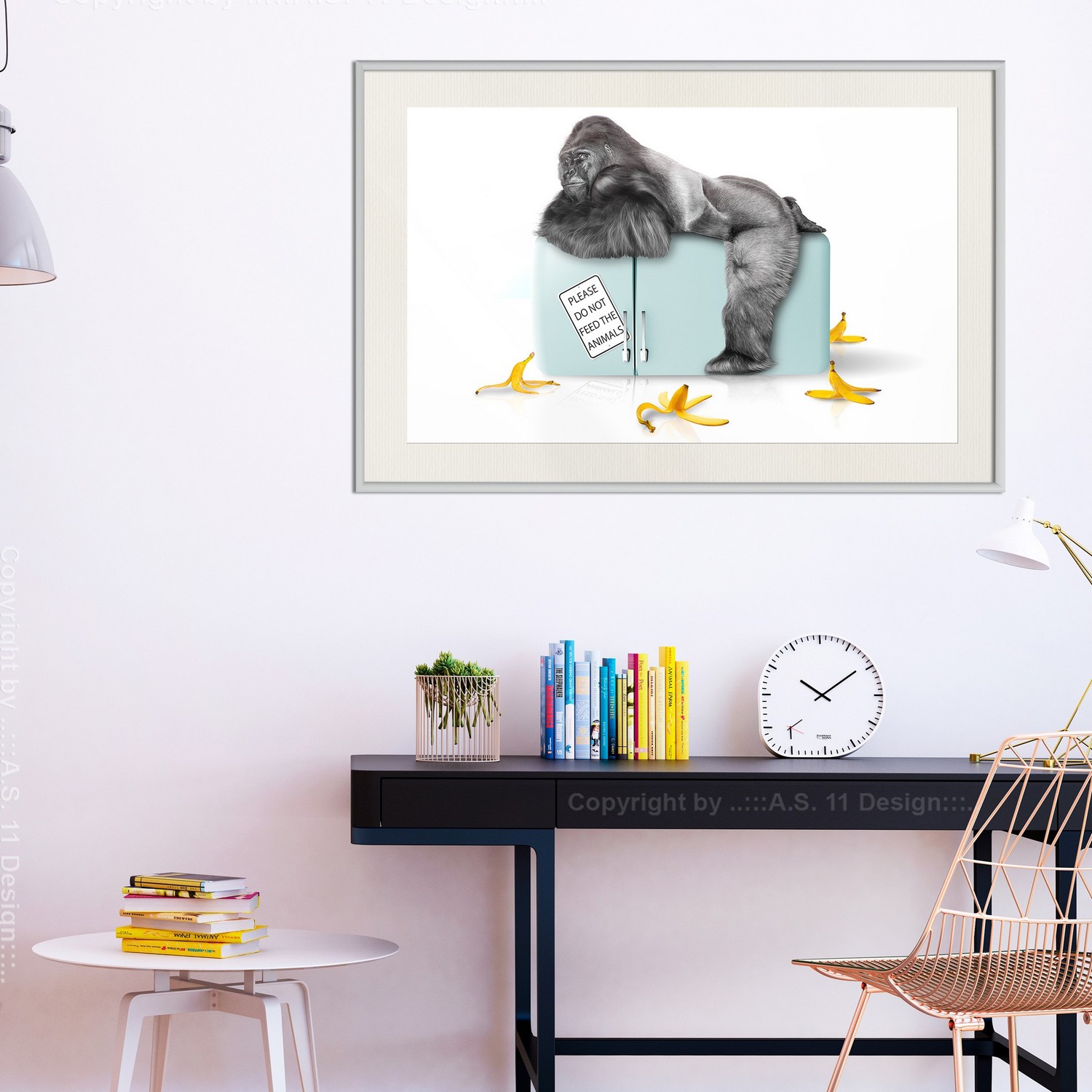 Affisch - Hungry Gorilla [Poster] 90x60 Vit ram med passepartout, 90x60 cm