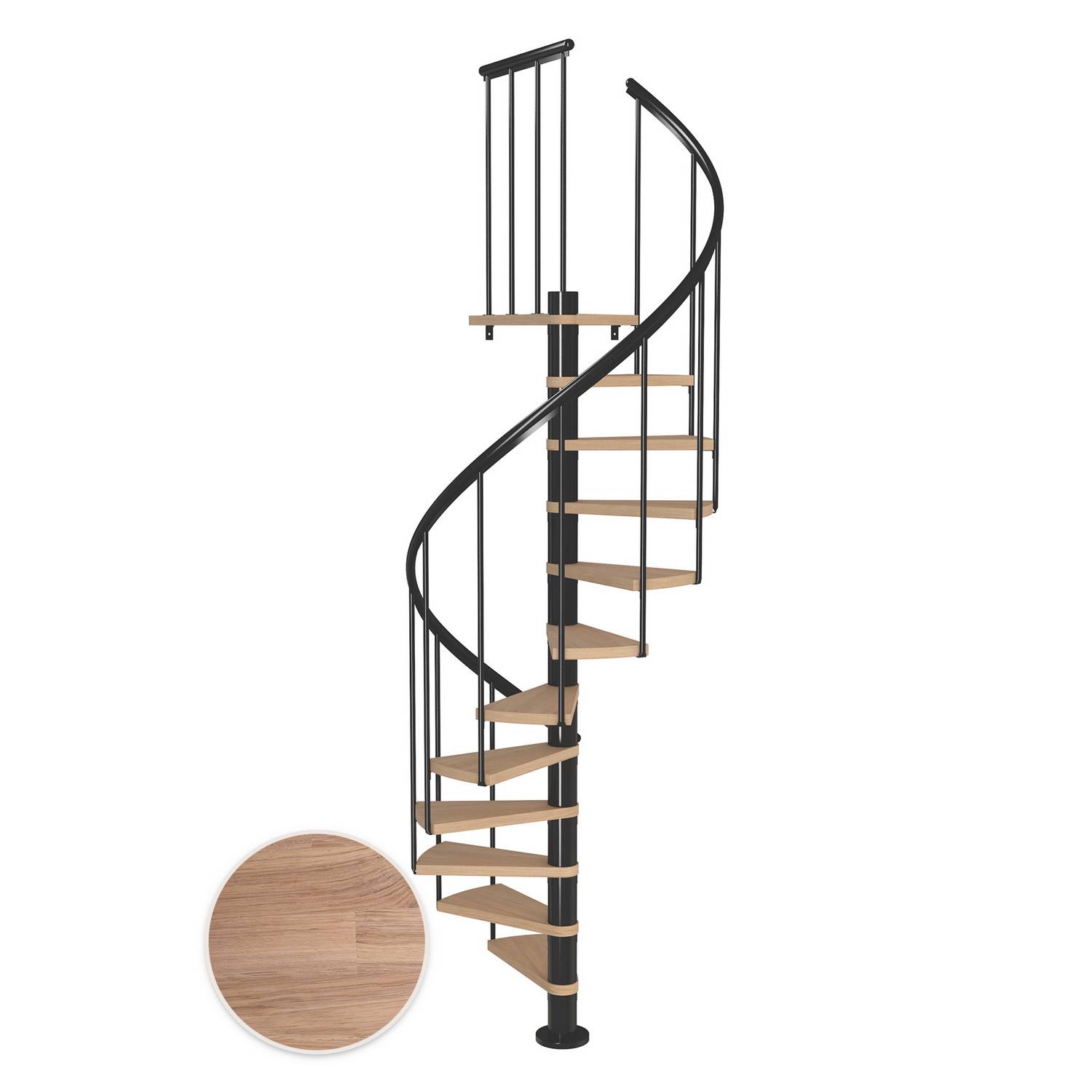 MONTREAL spiral ek vit oljad antracit CLASSIC2 14T Ø120 Antracit, Golv till golv höjd: 3120-3570 mm, 14+1 steg