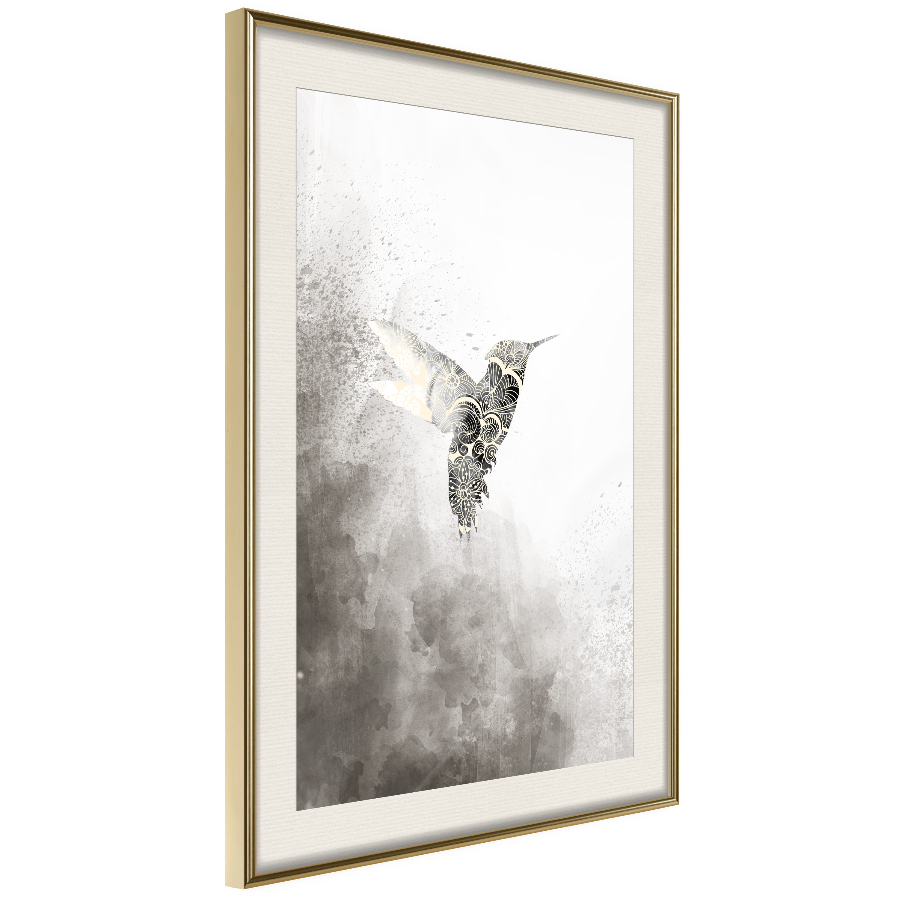 Affisch - Ethnic Hummingbird [Poster] 30x45 Guld ram med passepartout, 30x45 cm