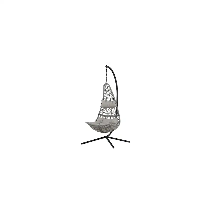 Edinburgh Hanging chair - Black frame/grey wicker/grey cushi Grå