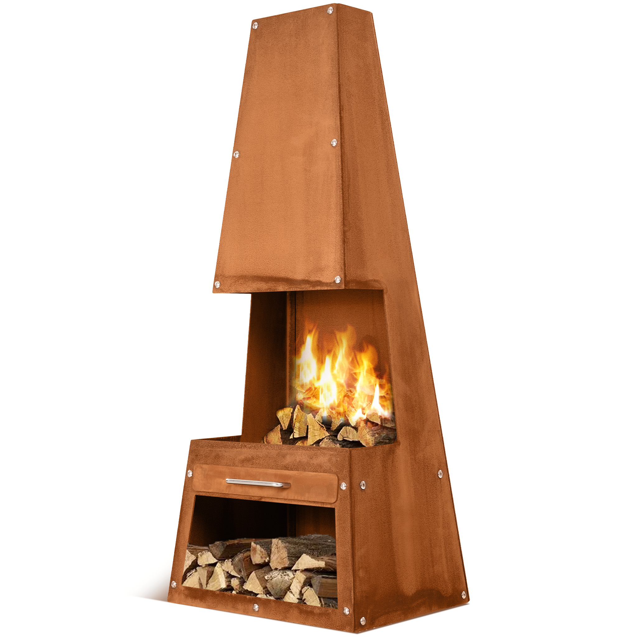 Eldstad Lyfco Cortenstål Hög med Hylla