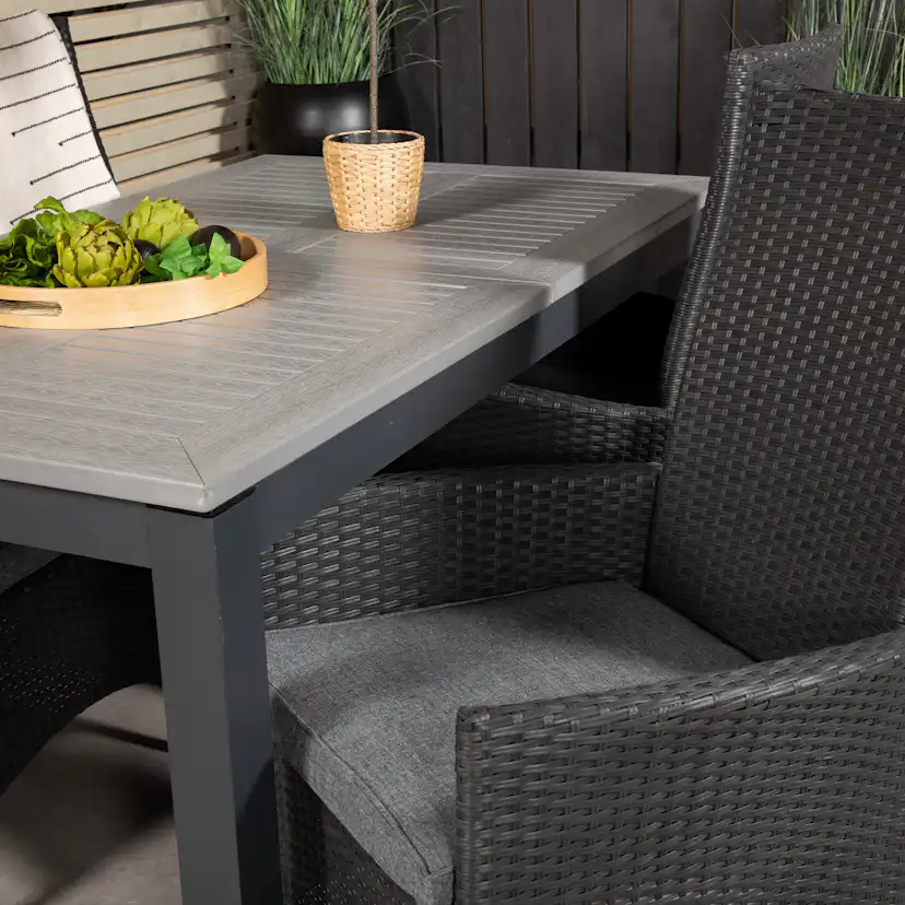 Albany Dining Table 160/240*100 - Svart Alu / Grey Aintwood+ Svart/Grå