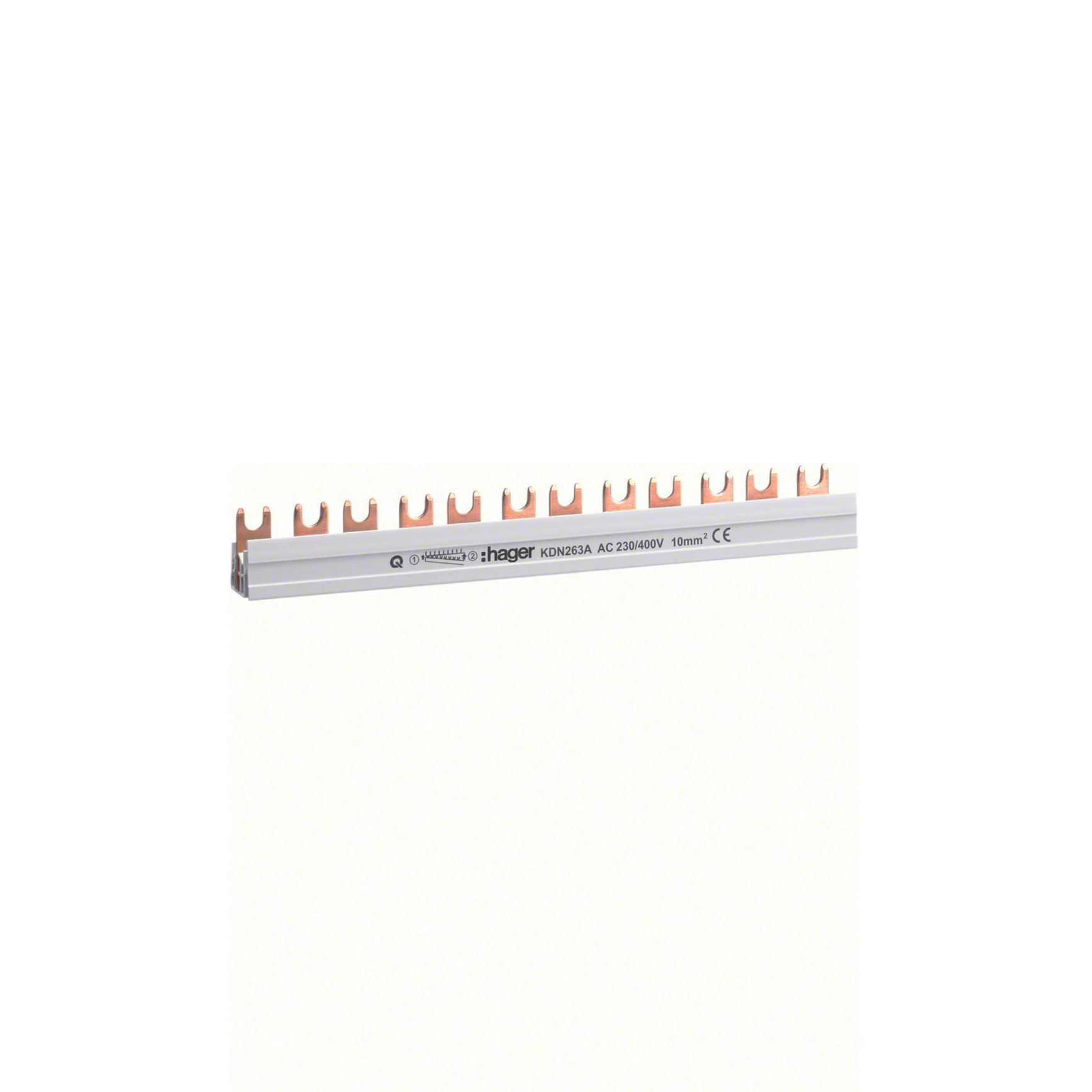 Fasskena Hager 2-polig 10 mm2 12 moduler för QuickConnect och Skruvanslutning